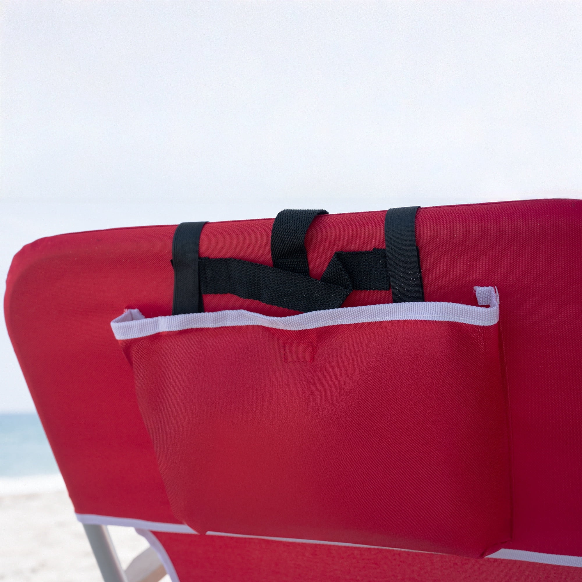 Caribbean Joe Folding Beach Chair, 4-Position Reclining Outdoor Seat with Backpack Straps and Wooden Armrests (Red, 350 lb Capacity) te9be
