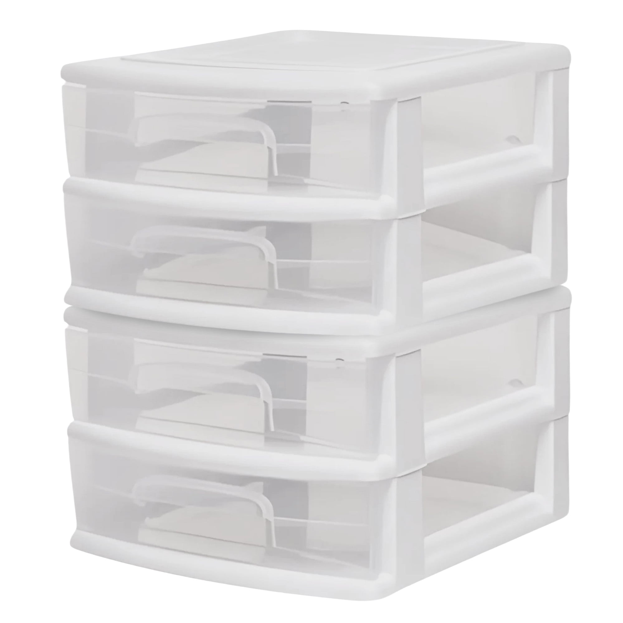 Homz Plastic 2-Drawer Medium Storage Cart Organizer with Clear Drawers (White, 2-Pack) x8qv8