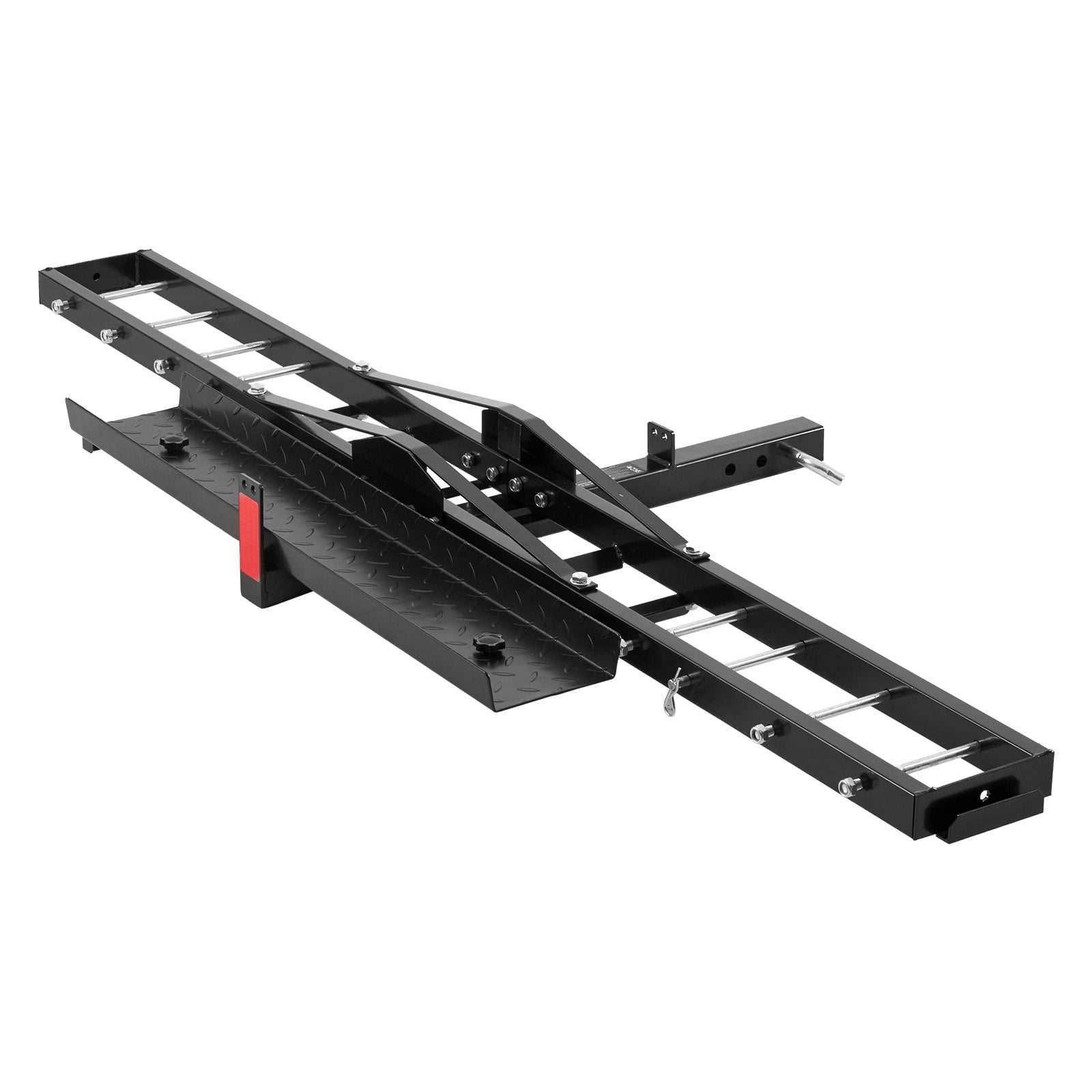 KFFKFF Steel Motorcycle Hitch Carrier, Heavy-Duty Transport Rack with Loading Ramp, Tie-Down Straps & Stabilizer (600 lb Capacity, 2 in Hitch Receiver) 5k3ry