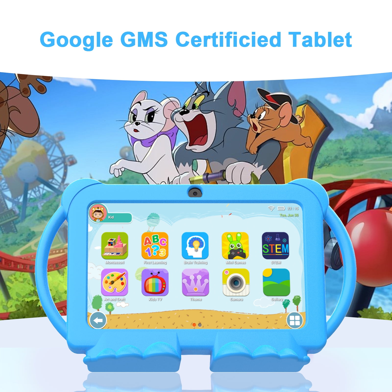 HDTABLET 7 in Android Kids Tablet with Parental Control, Educational Learning Device, Shockproof Case (Blue, 32GB) wkyof