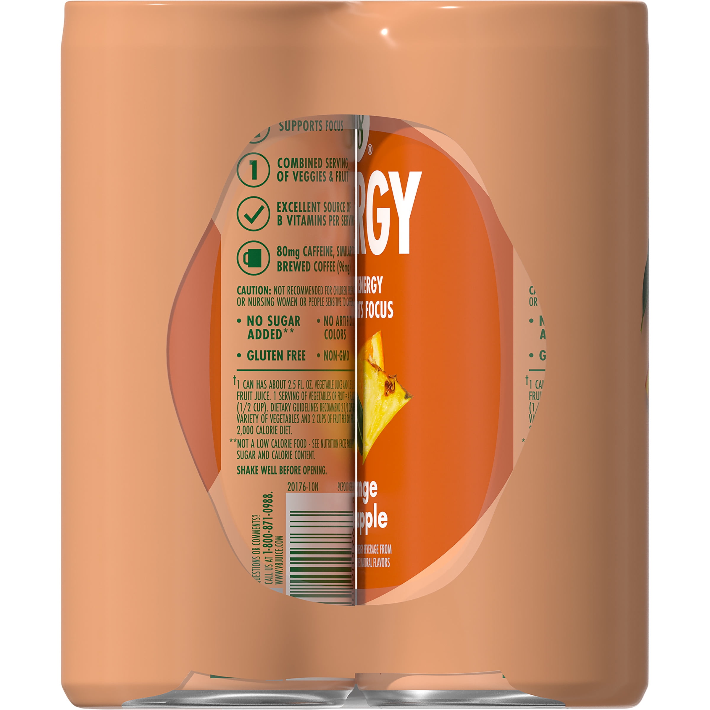 V8 Energy Orange Pineapple Sparkling Energy Drink (Orange Pineapple, 6 Pack of 8 fl oz) vqtjo