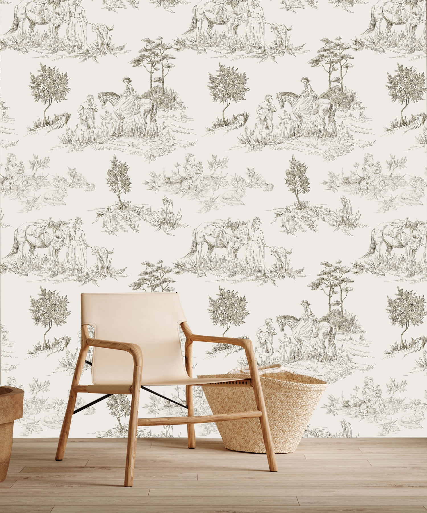 MuralsPrint Toile De Jouy Peel and Stick Wallpaper, Removable Floral Wall Decor (Beige, 10 ft x 24 in) 854ep