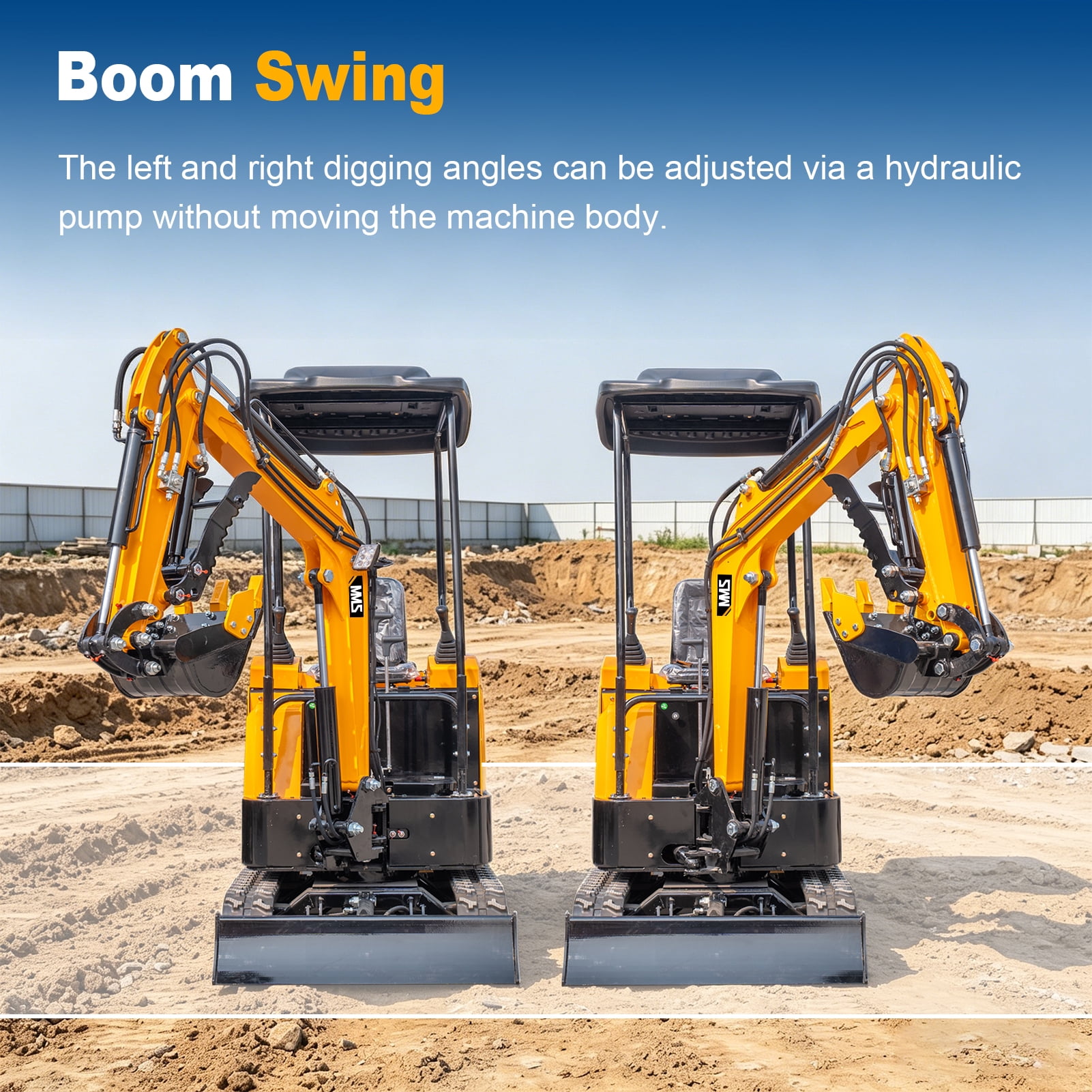 MMS 1.5 Ton Mini Excavator with Swing Boom and Pilot Control (Yellow, 13.5 HP) 3nc0f