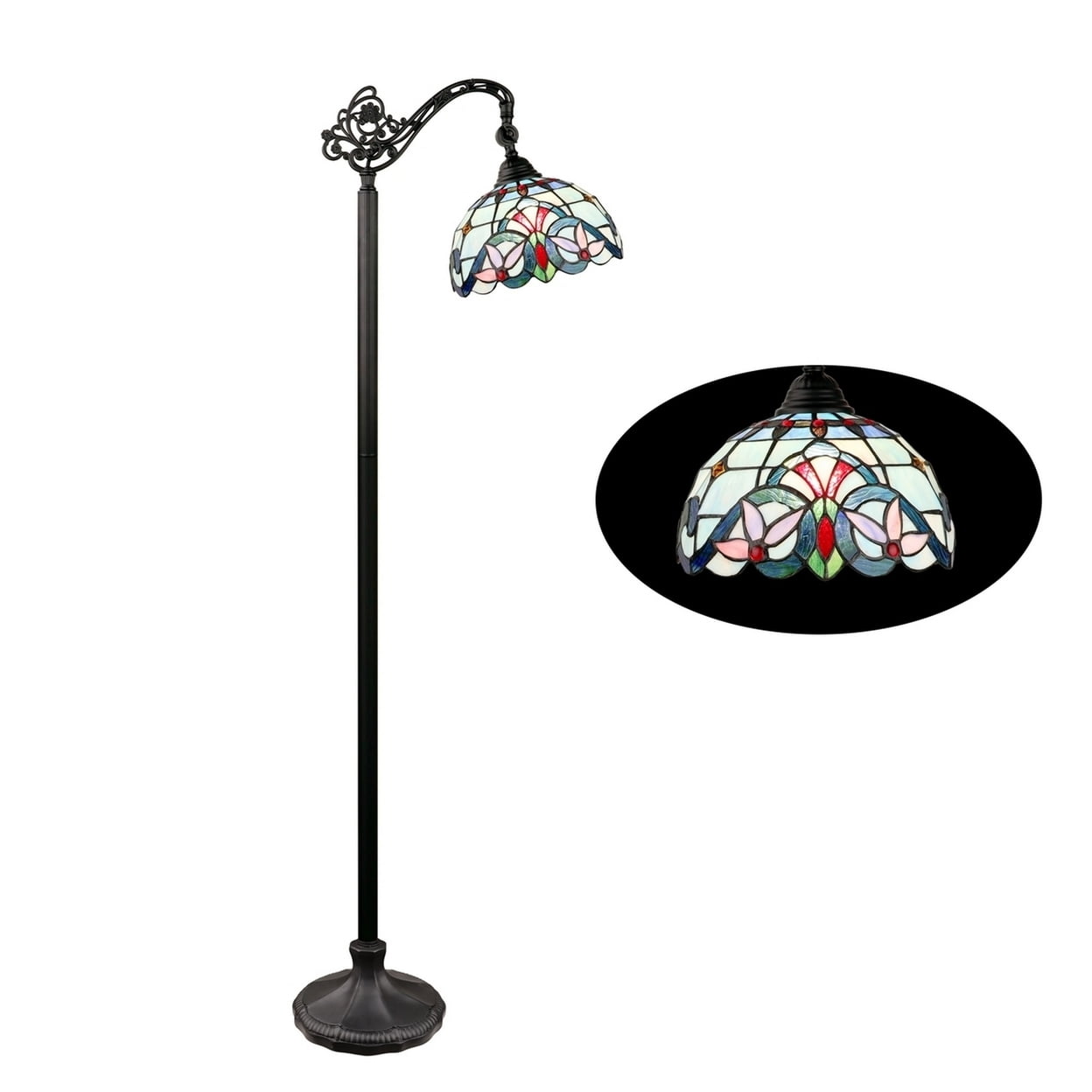 CHLOE Lighting GRENVILLE Victorian Style Reading Floor Lamp with Stained Glass Shade (Dark Bronze, 11 in) 6g8xb