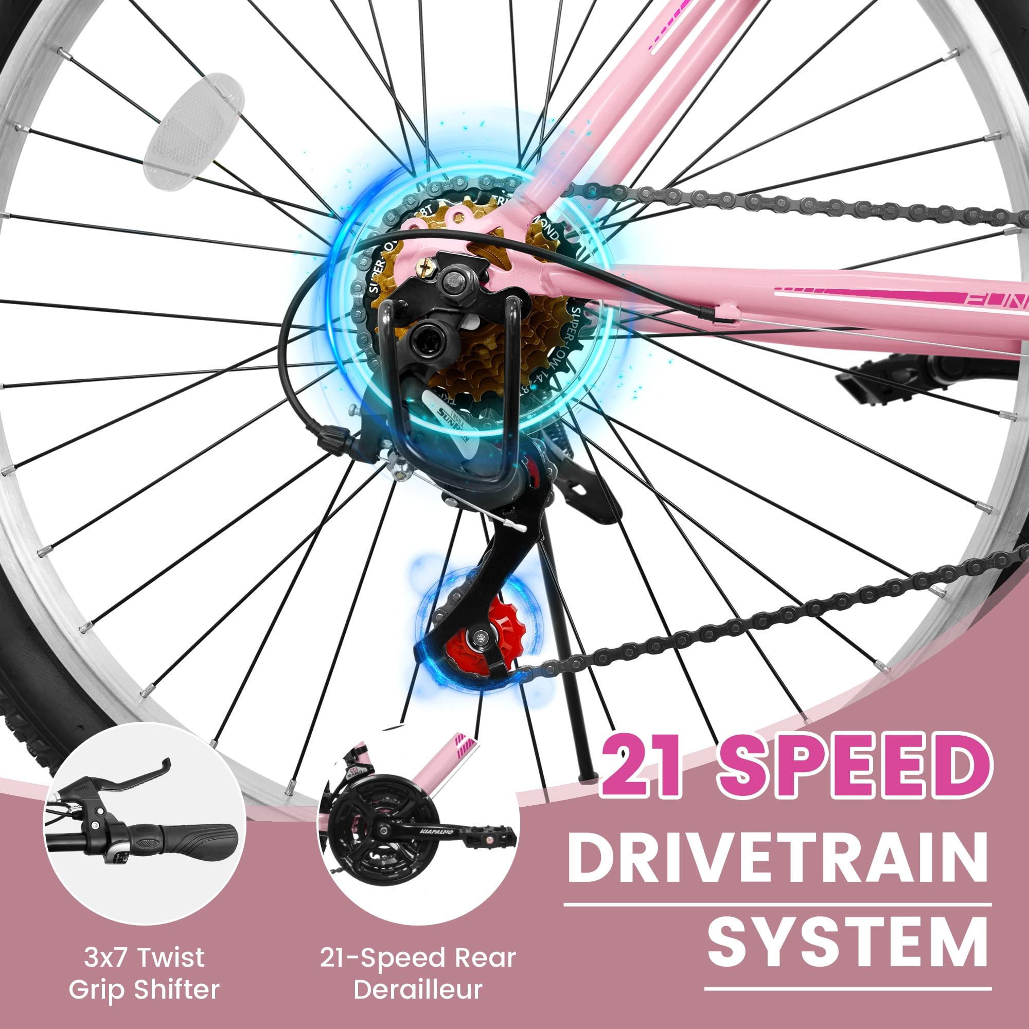 Ecarpat 24 Inch Mountain Bike for Women and Girls, 21-Speed Commuter Bicycle with Carbon Steel Frame (Pink, 24 in) oj64n - Image 7