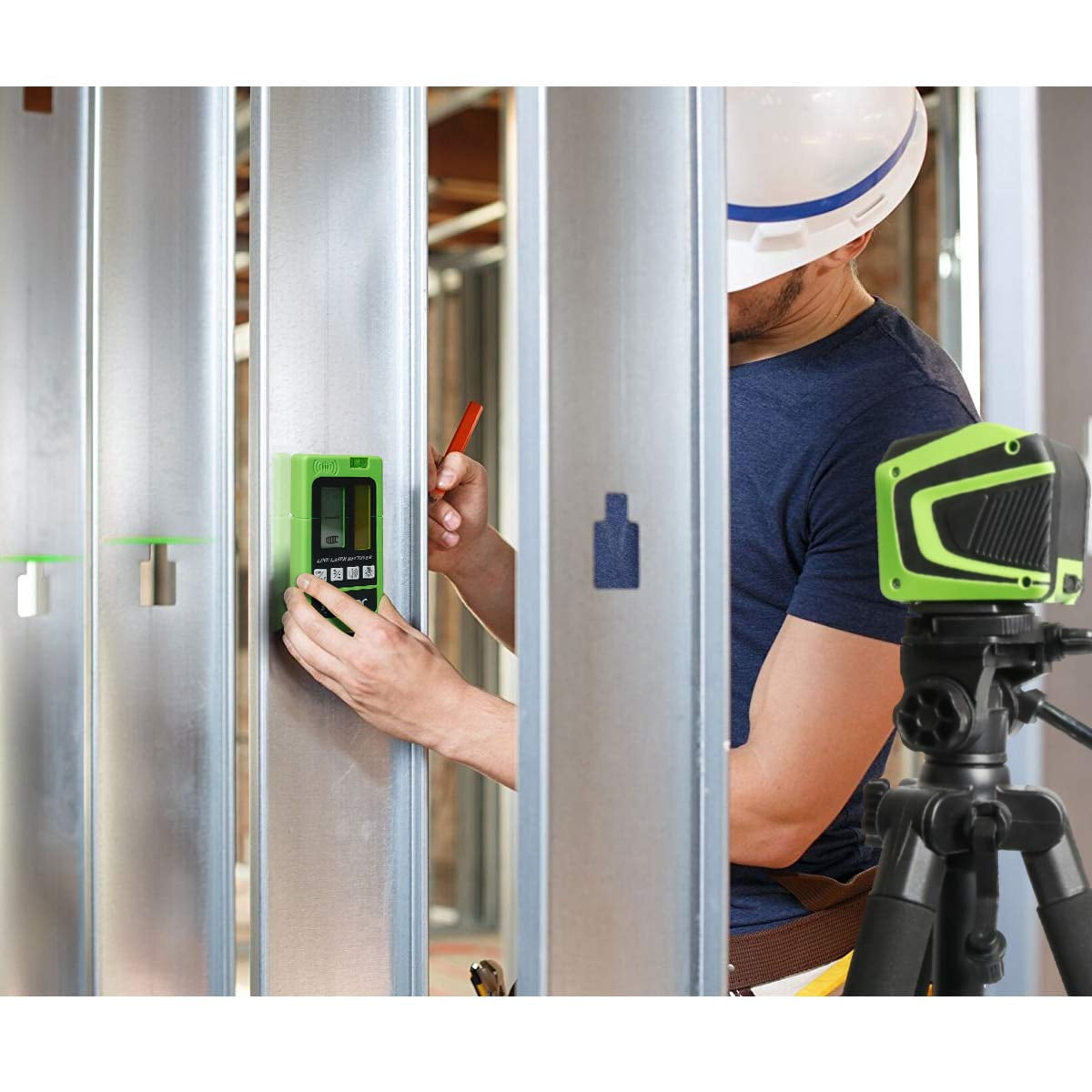 Huepar Self-Leveling Green Beam Laser Level Cross Line Tool with Rechargeable Battery (Green, 165 ft) 2pppu