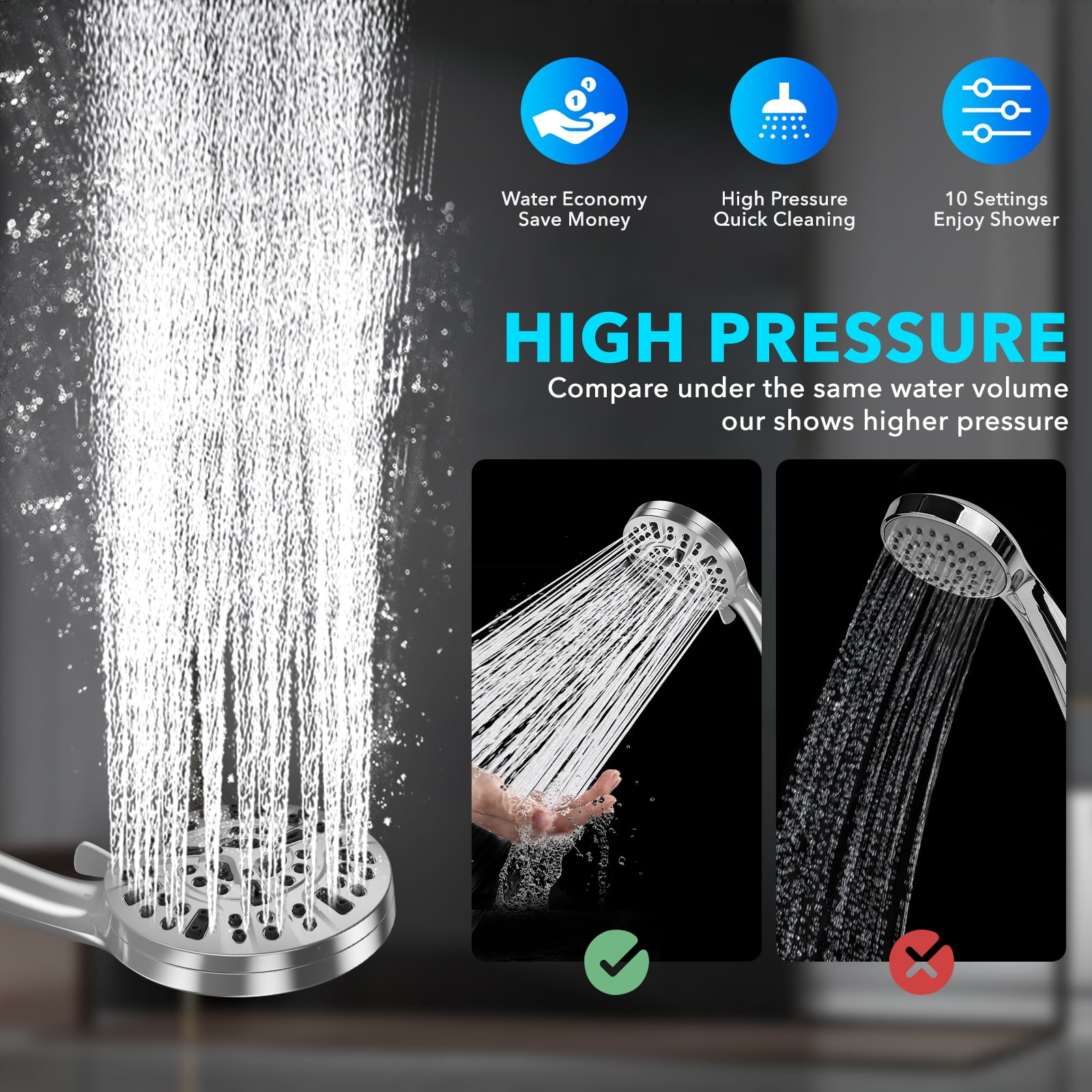 Cshidworld Filtered Handheld Shower Head, High Pressure 10-Spray Setting Showerhead with Chlorine Removal Filter for Hard Water (Chrome, 5 in) r6eai