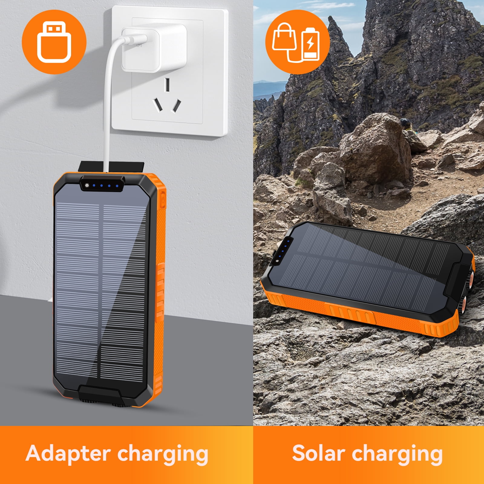 Yelomin 49800mAh Solar Power Bank Portable Wireless Charger with Built-in Cables and Flashlight (Orange) oaeoc