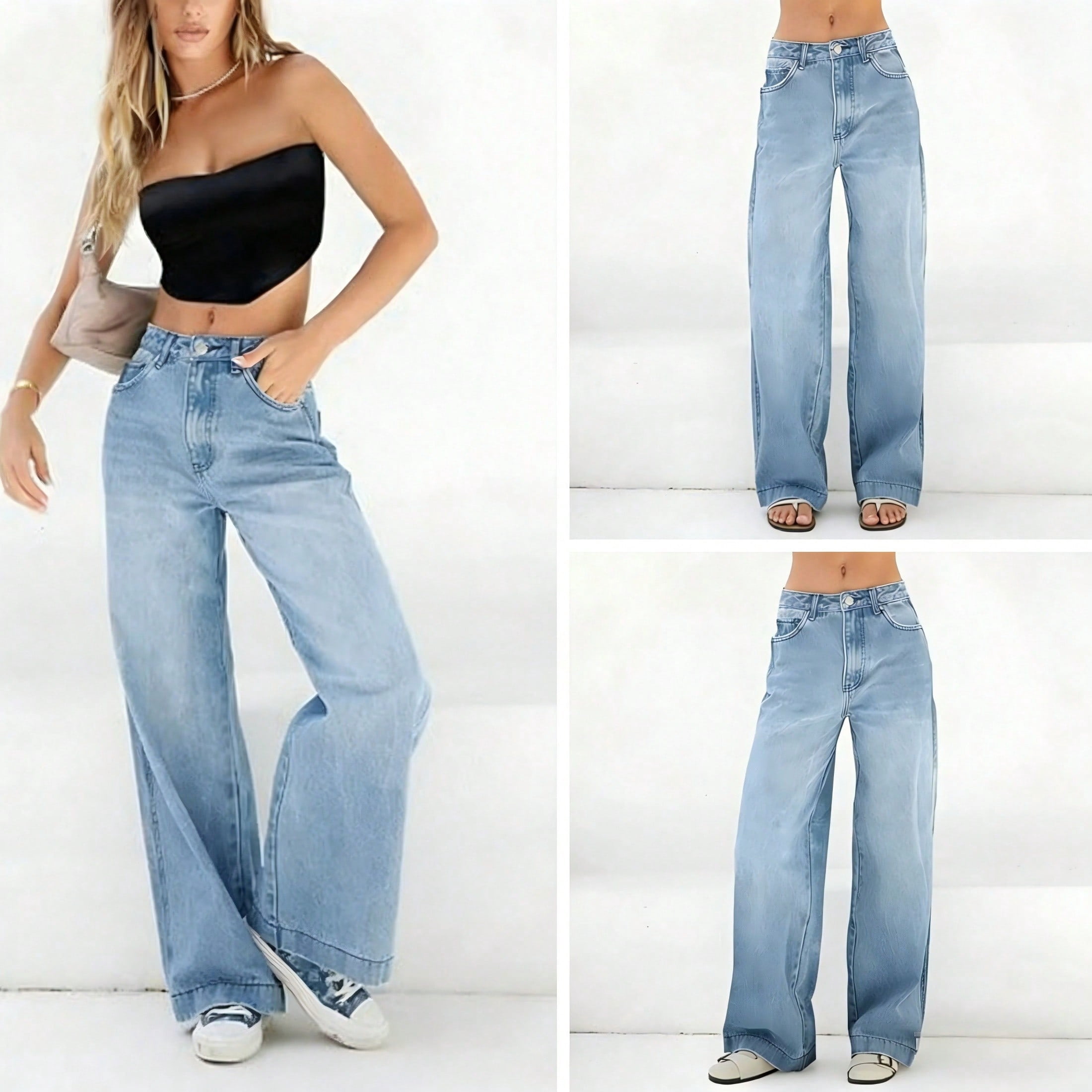 EMMIOL Women's Vintage Y2K Wide Leg Jeans (Blue, Large) 8fhcq