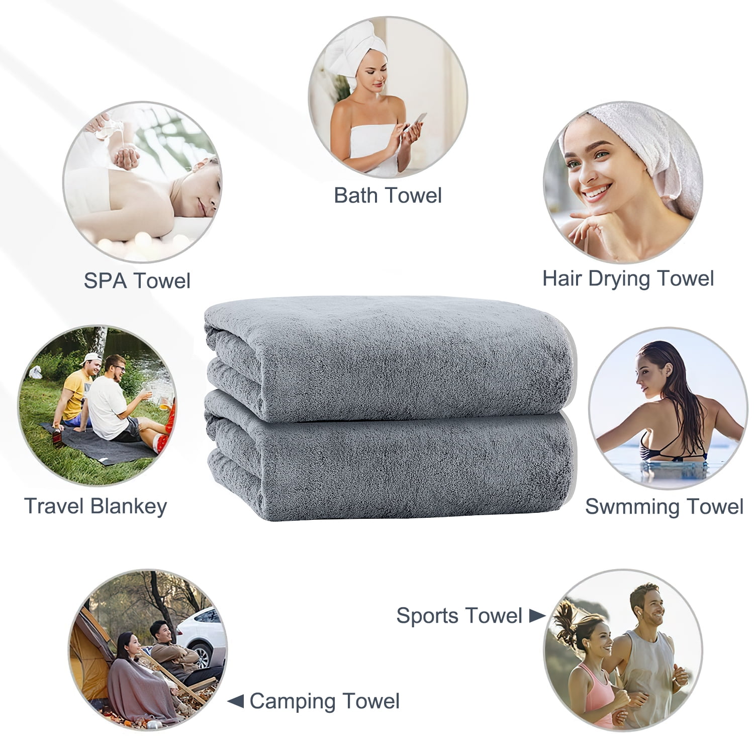 Cshidworld Bath Towels Set of 4, Highly Absorbent Quick-Dry Microfiber Bath Sheets (Grey, 28 in x 55 in) tfh7m