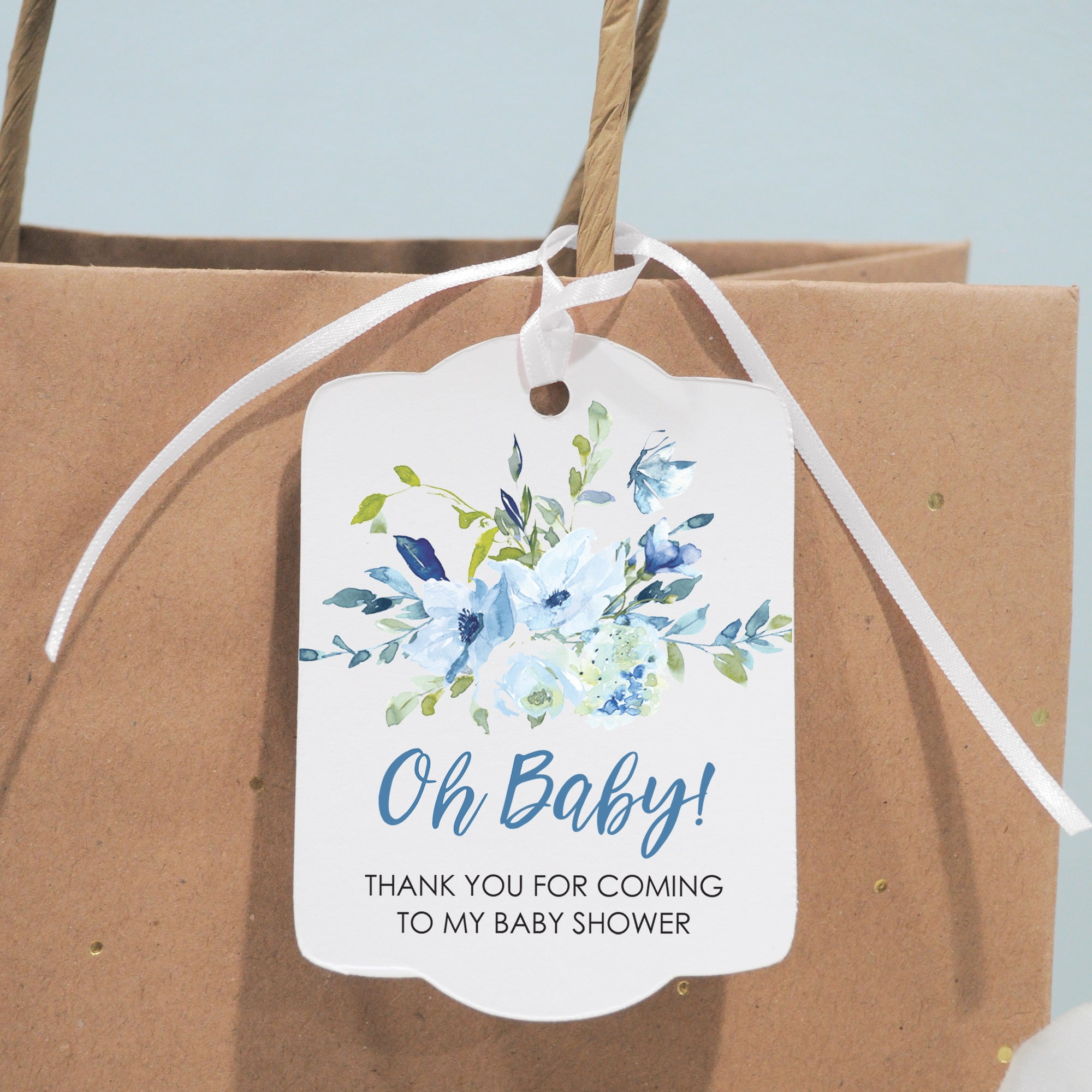 So Sweet Party Shop Baby Shower Favor Tags Blue Floral Rounded (Set of 24) s2qeu