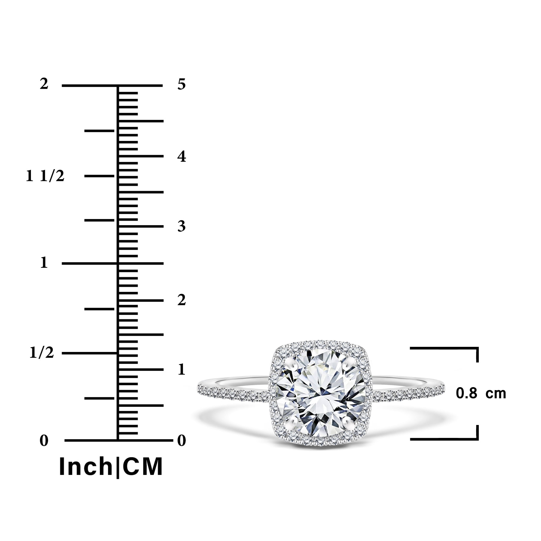 JeenMata Cushion Halo Engagement Ring 1 Carat Round Cut Moissanite Pave Prong Set (White Gold Plated, Size 7) p7hdp