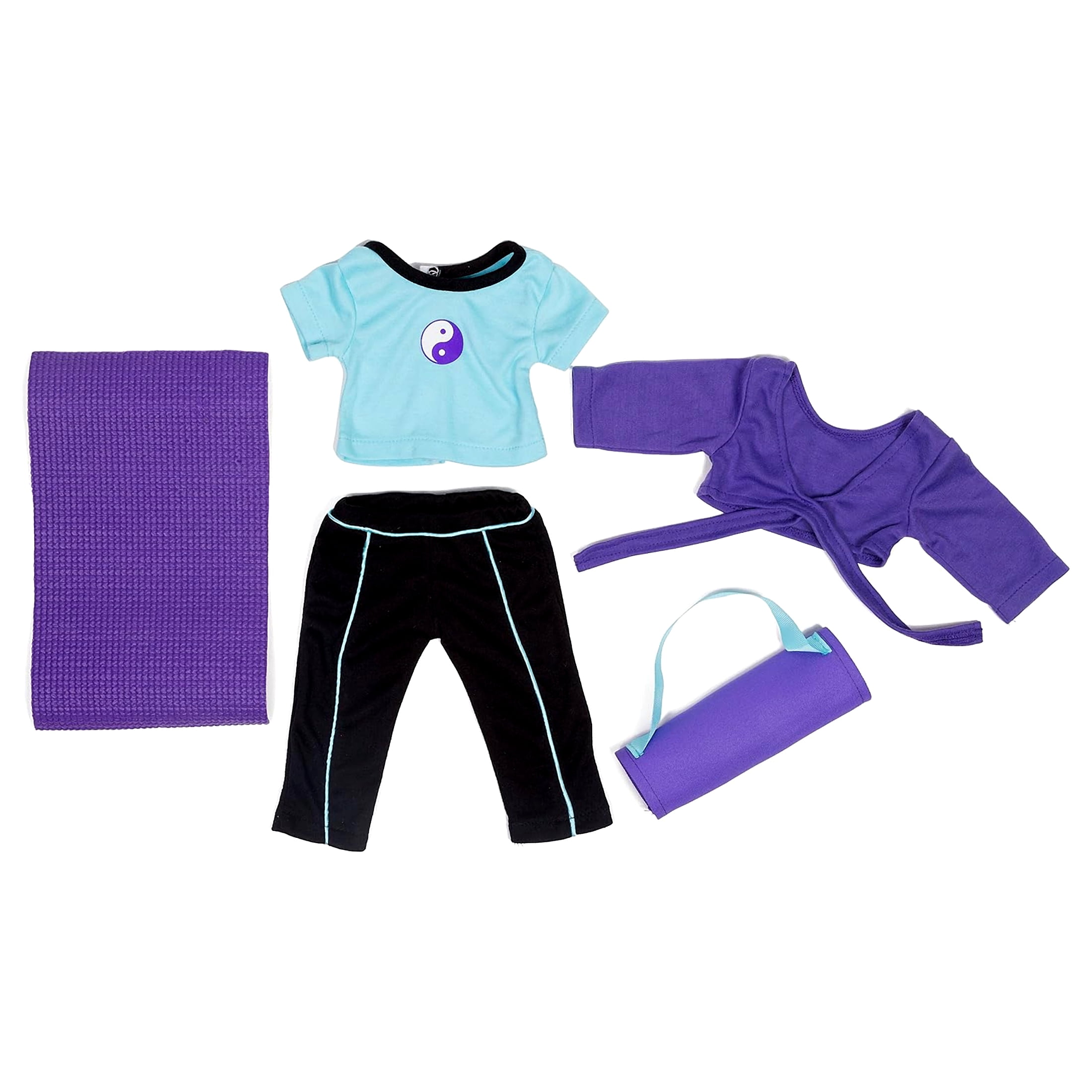 Dress Along Dolly Yoga Gymnastics Doll Outfit Set for 18 in Dolls (Black, 5 Piece Set) bp1tf
