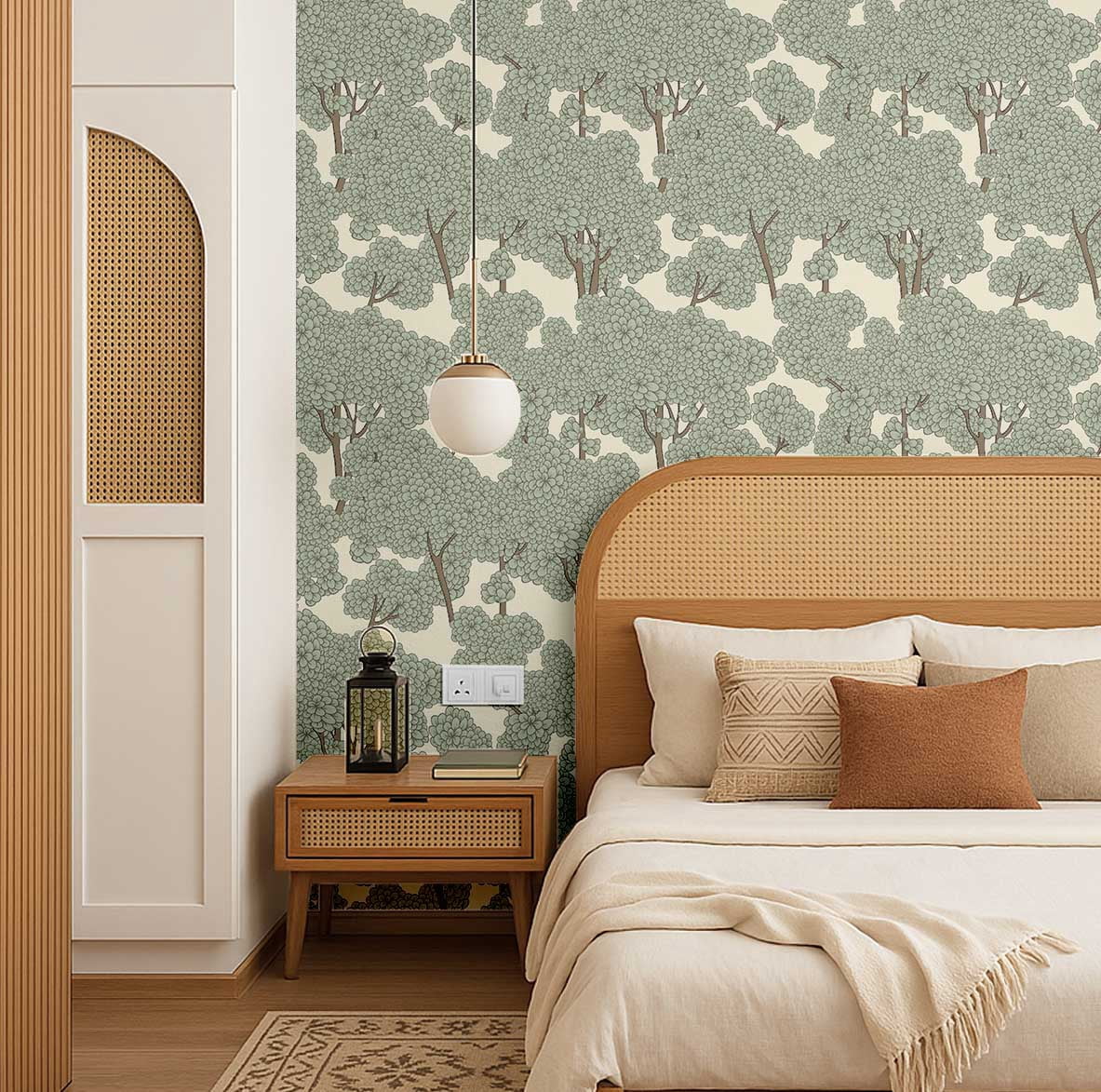 S4Sassy Peel and Stick Wallpaper, Floral Tree Canopy Asian Style Wall Mural, Waterproof Vinyl Wall Covering (Green, 25 in x 360 in) wzhkb