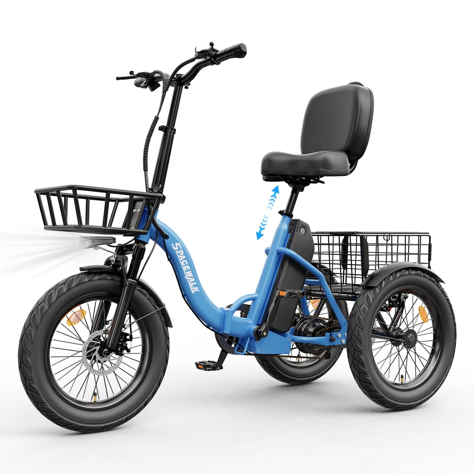 EILLEO SPACEWALK Adult 3-Wheel Electric Tricycle, 700W Motor, 60-Mile Range, Fat Tire E-Trike (Blue, 18 in) wbxcy