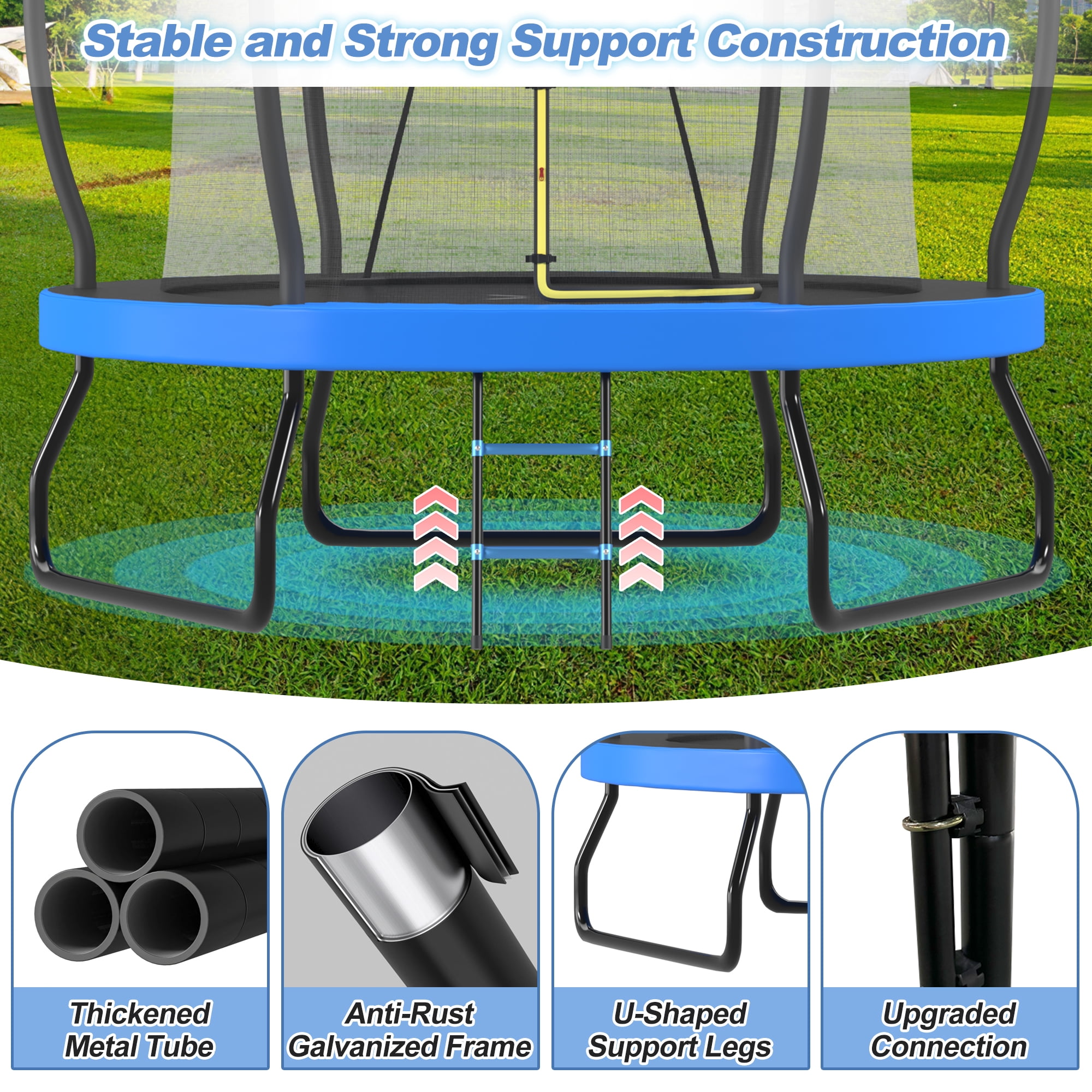Euroco 8 ft Outdoor Trampoline with Basketball Hoop and Ladder (Blue, 8 ft) o80er