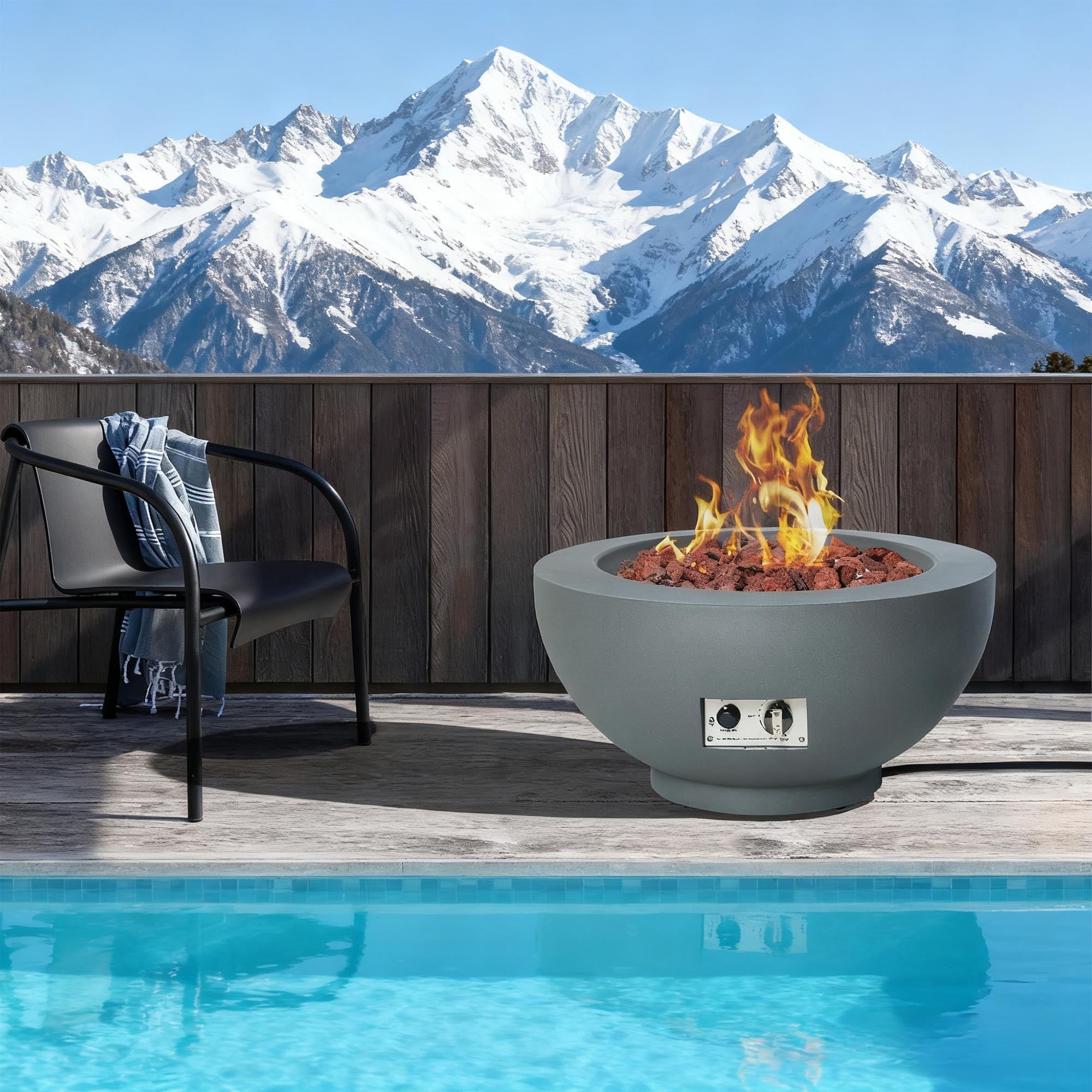 BAIDE HOME 28-inch Propane Fire Pit Table, Outdoor Gas Fire Bowl with Lid and Cover (Grey, 28 in) 0a0ja