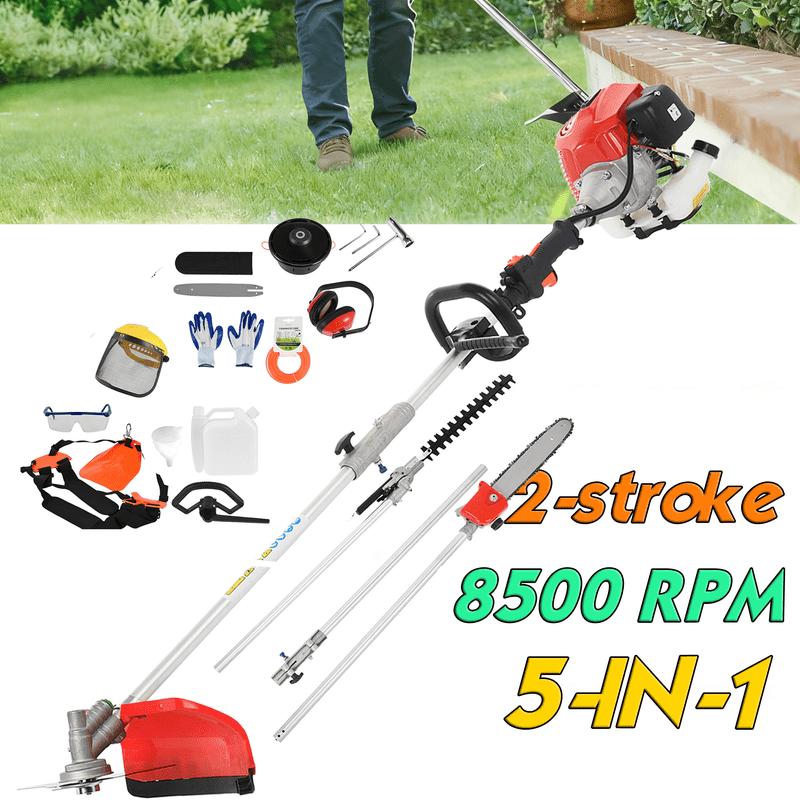 Floseru 5-in-1 Gas Powered Multi-Tool Trimmer and Brush Cutter (Red, 52cc) etgxl