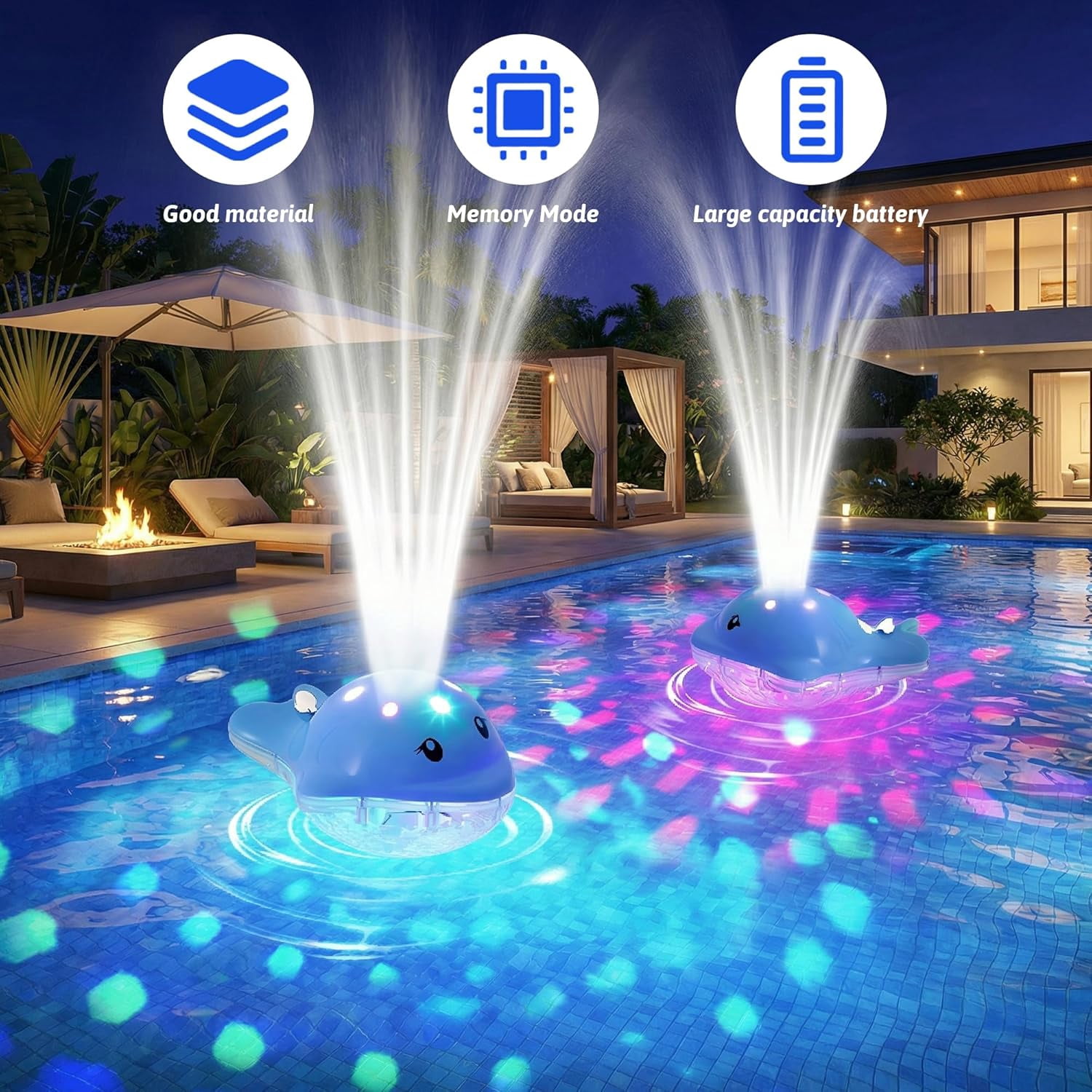 Fulex Floating Pool Fountain with LED Light Show and Waterfall Spray (Multi-Color, 4.27 ft Spray Height) rr347