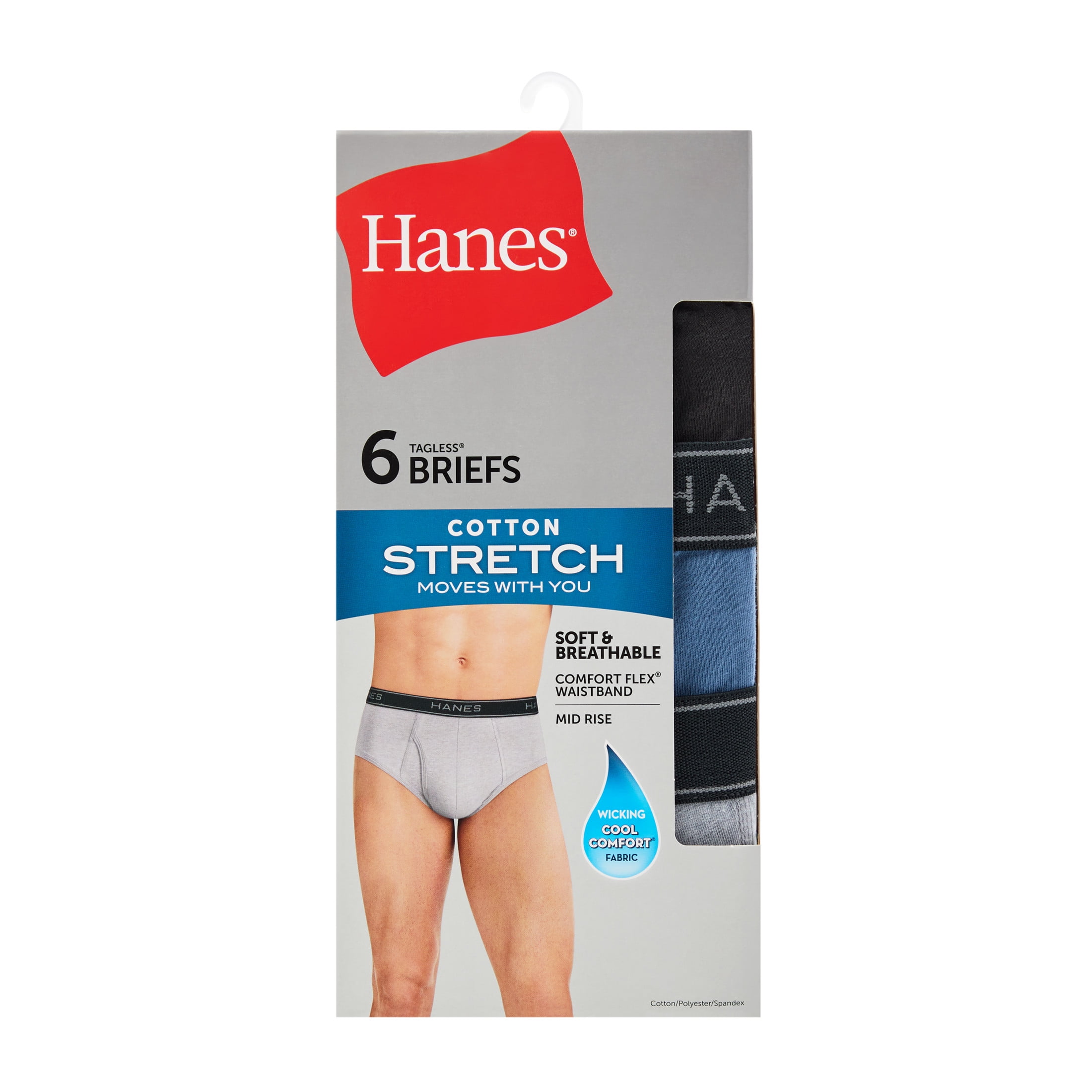Hanes Men's Cotton Stretch Briefs Moisture-Wicking Underwear (Grey, 6-Pack) t36vn