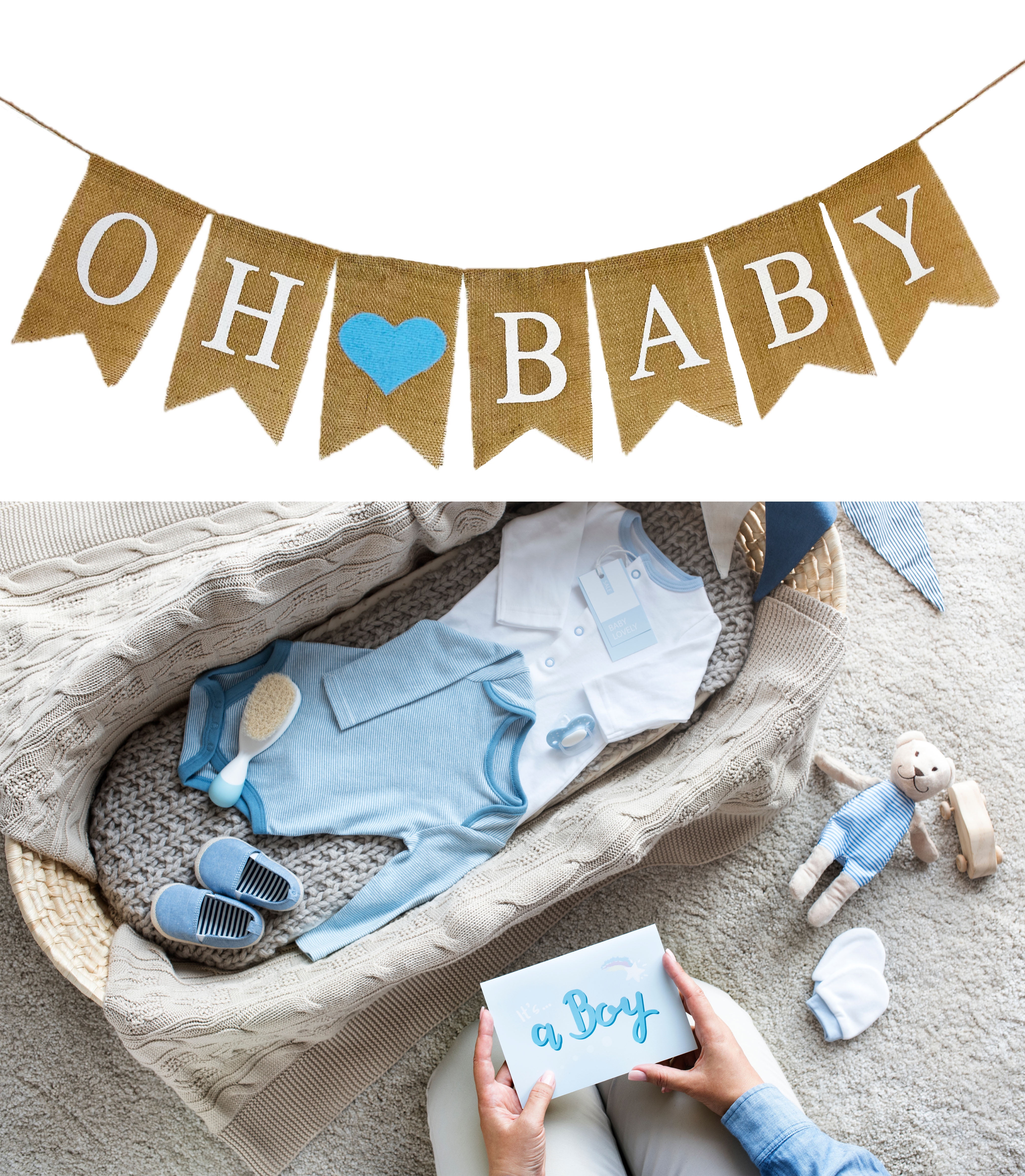 Shimmer Anna Shine Oh Baby Burlap Banner for Baby Shower and Gender Reveal Party (Blue, 8 ft) cqyk1