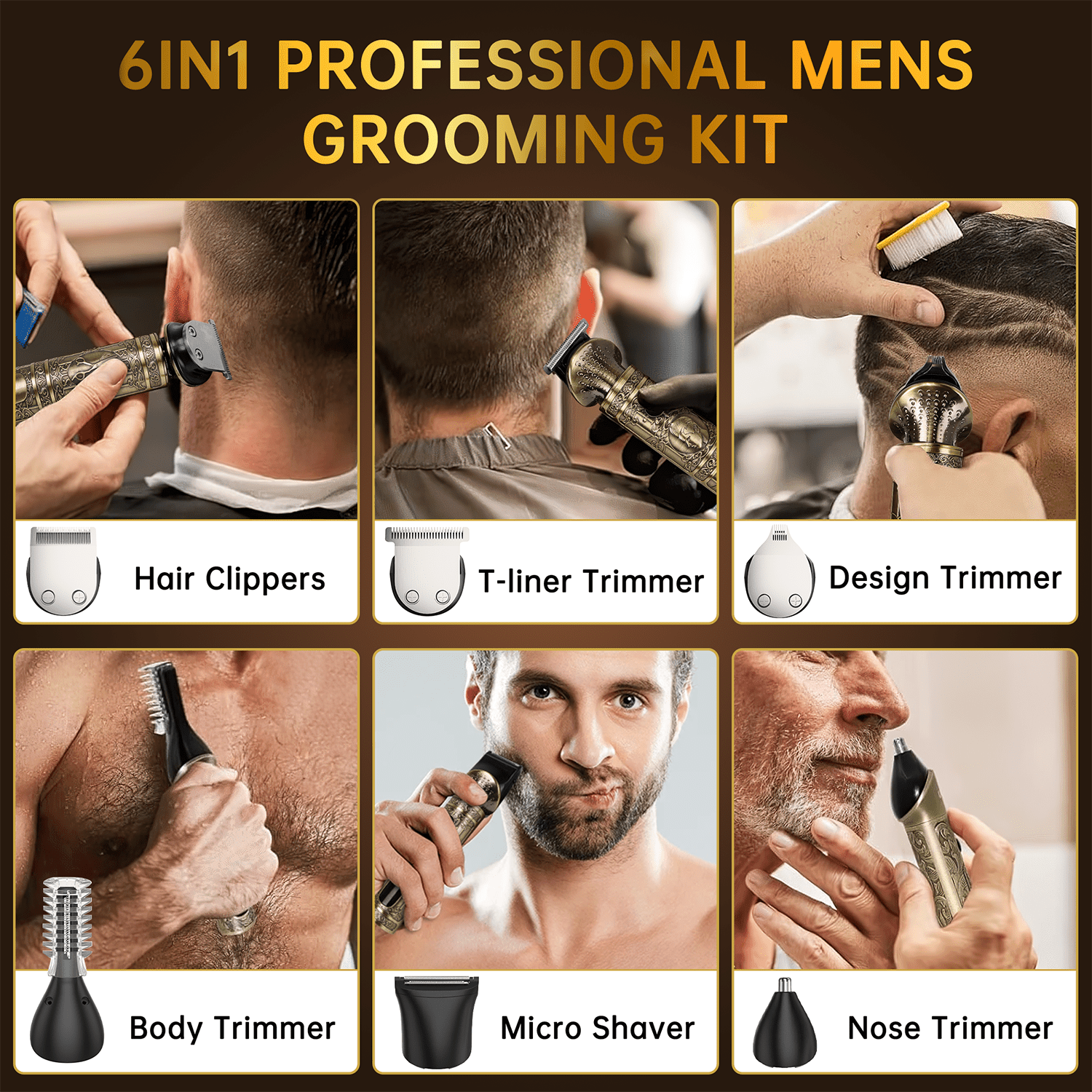 Cshidworld 6-in-1 Beard Trimmer and Hair Clipper Grooming Kit (Gold, 1 Kit) vr0km