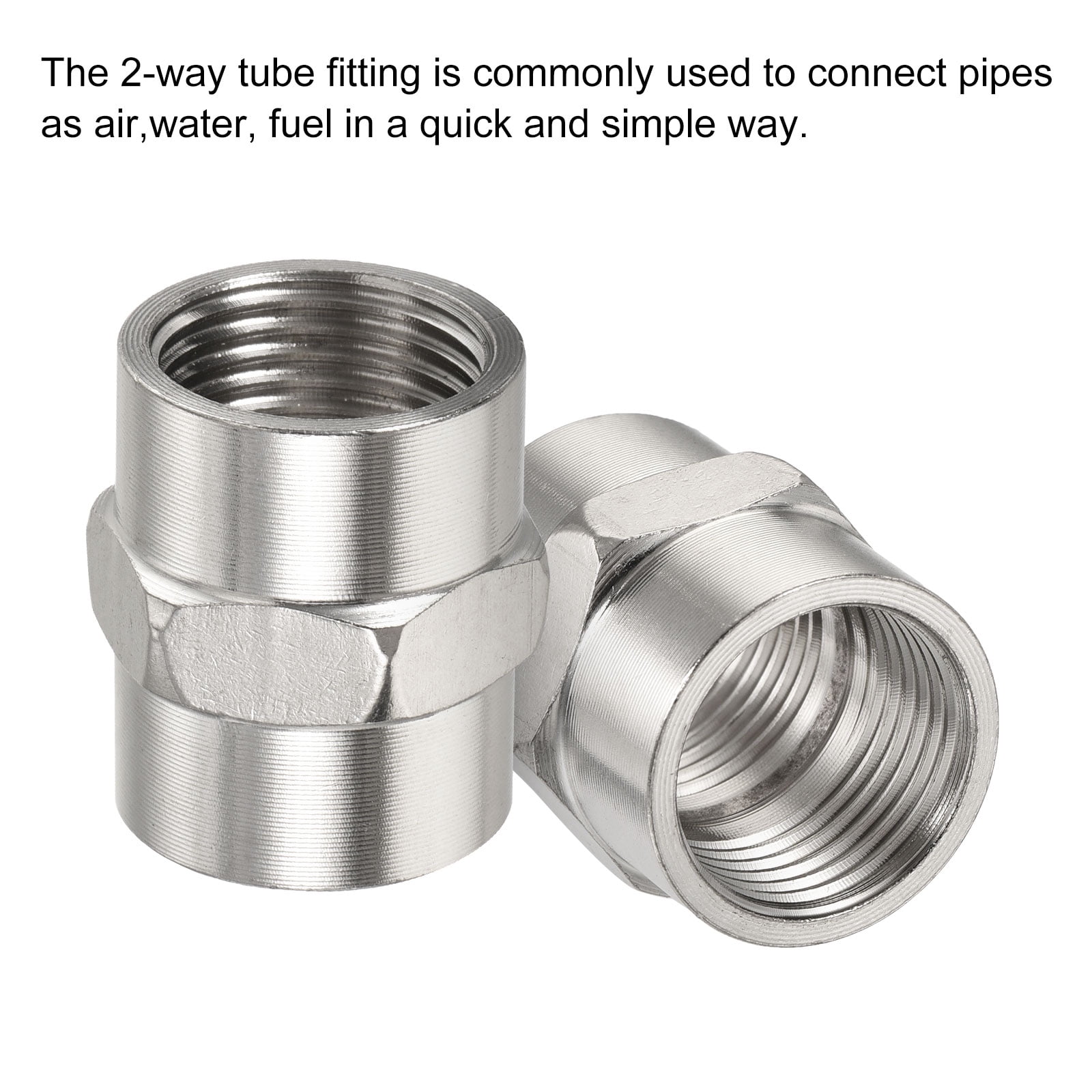 Uxcell G1/2 Female to Female Thread Hex Stainless Steel Pipe Fitting Connector (Silver, 1.26 in x 1.14 in) p6eft