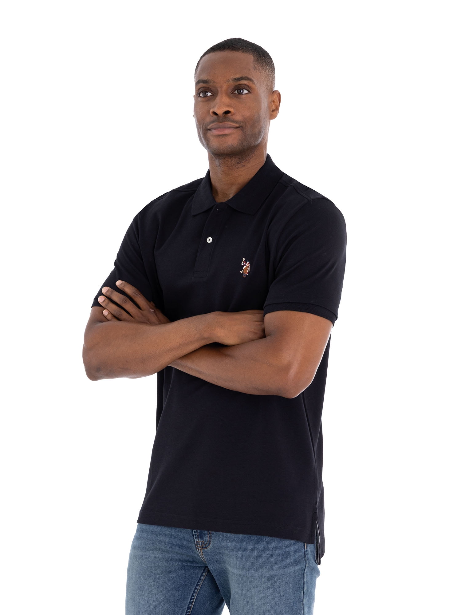 U.S. Polo Assn. Men's Interlock Polo Shirt Breathable Cotton Classic Fit (Black, S) w0lf0