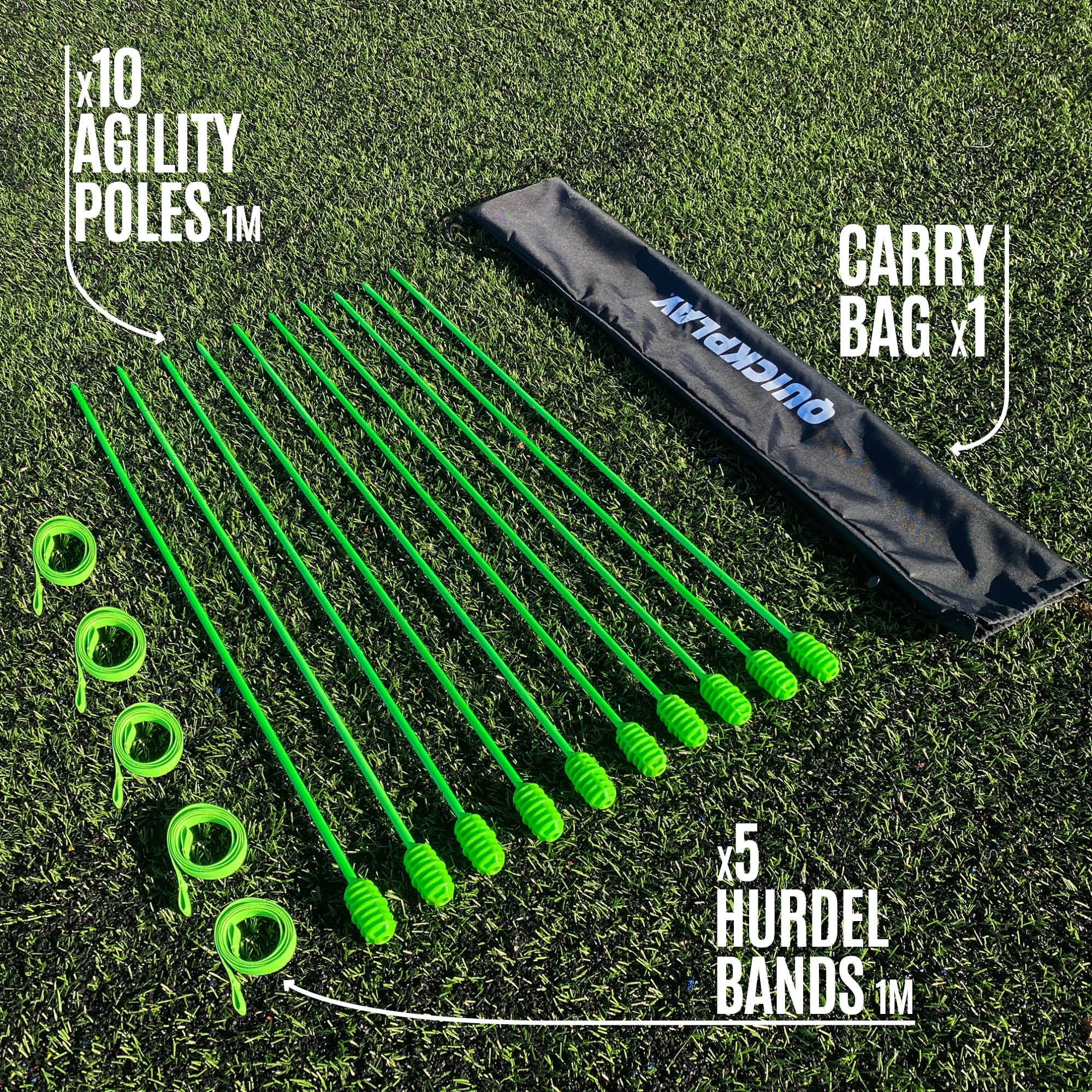 QUICKPLAY USA Agility Training Poles, Professional Sports Speed and Footwork Drill Set (Neon, 10-Count, 3 ft) r5wkw