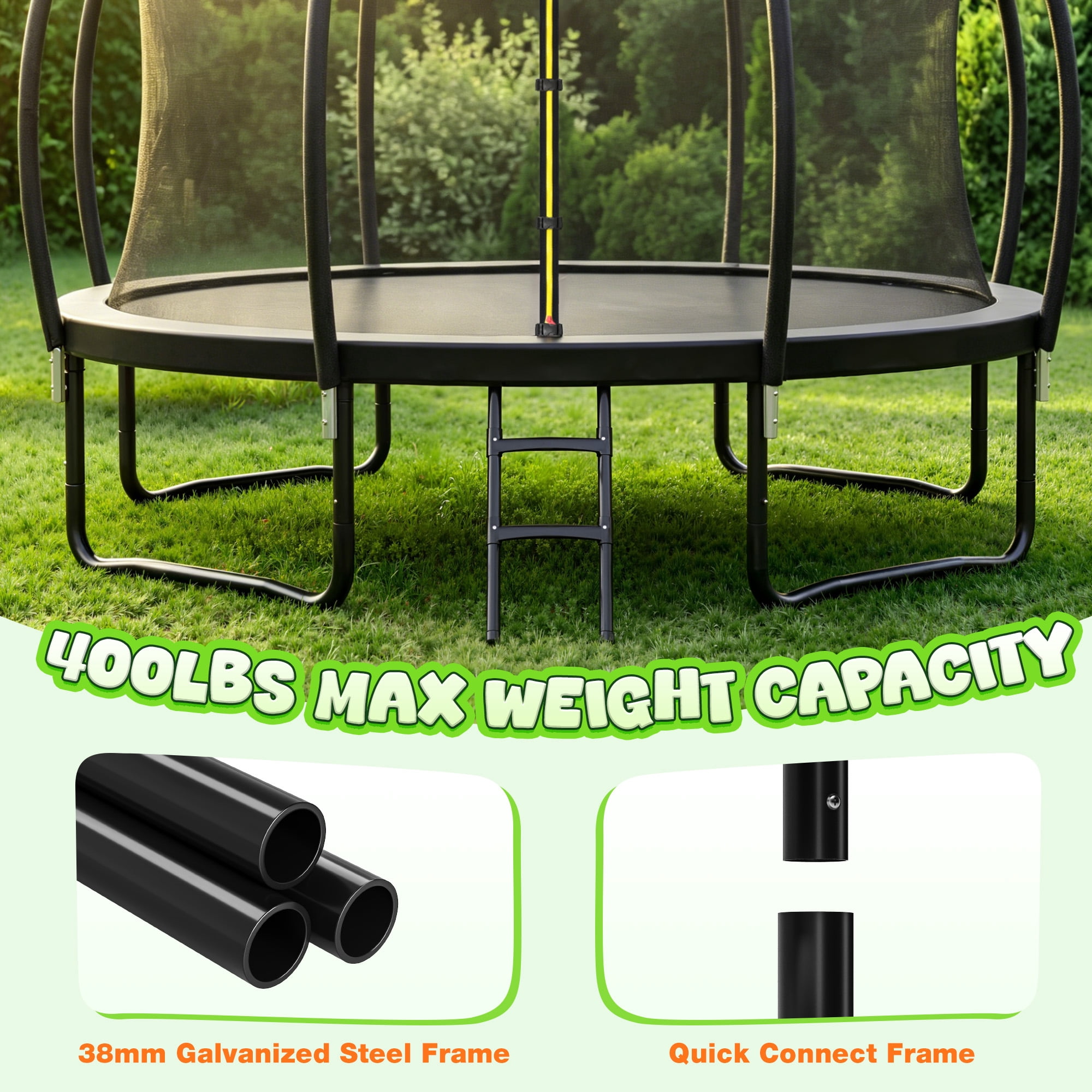 Forgemus Recreational Outdoor Trampoline with Enclosure Net and Ladder (12 ft) 7r62m