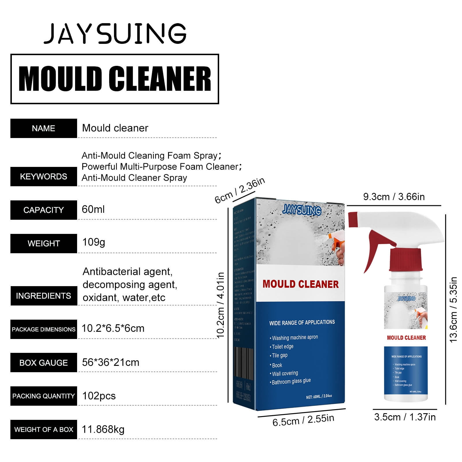 Qocolcyl All-Purpose Wall Cleaner Spray, Deep Cleaning Foam for Mold and Stains (16 fl oz) nzxlj