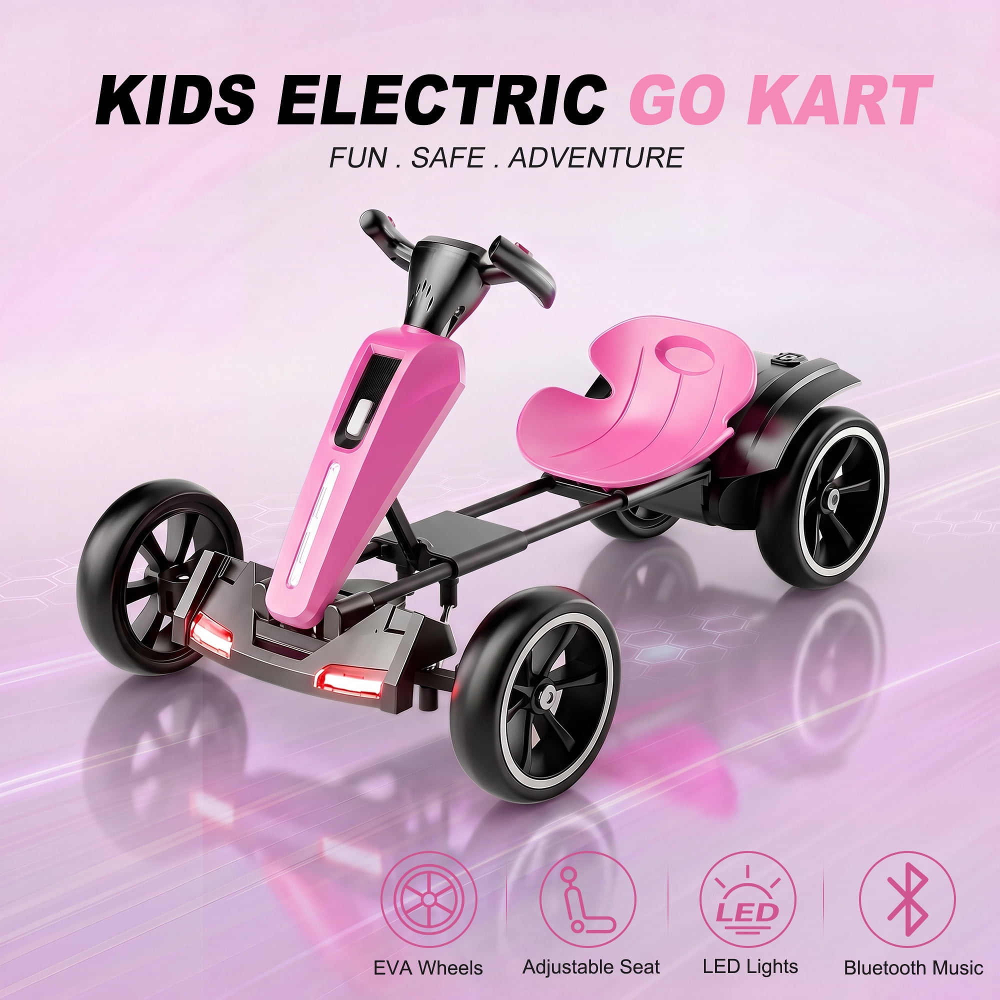 Holaki 12V Electric Go Kart for Kids, Battery Powered Ride-on Toy with LED Lights and EVA Wheels (Pink, 88 lb Capacity) ujaw5