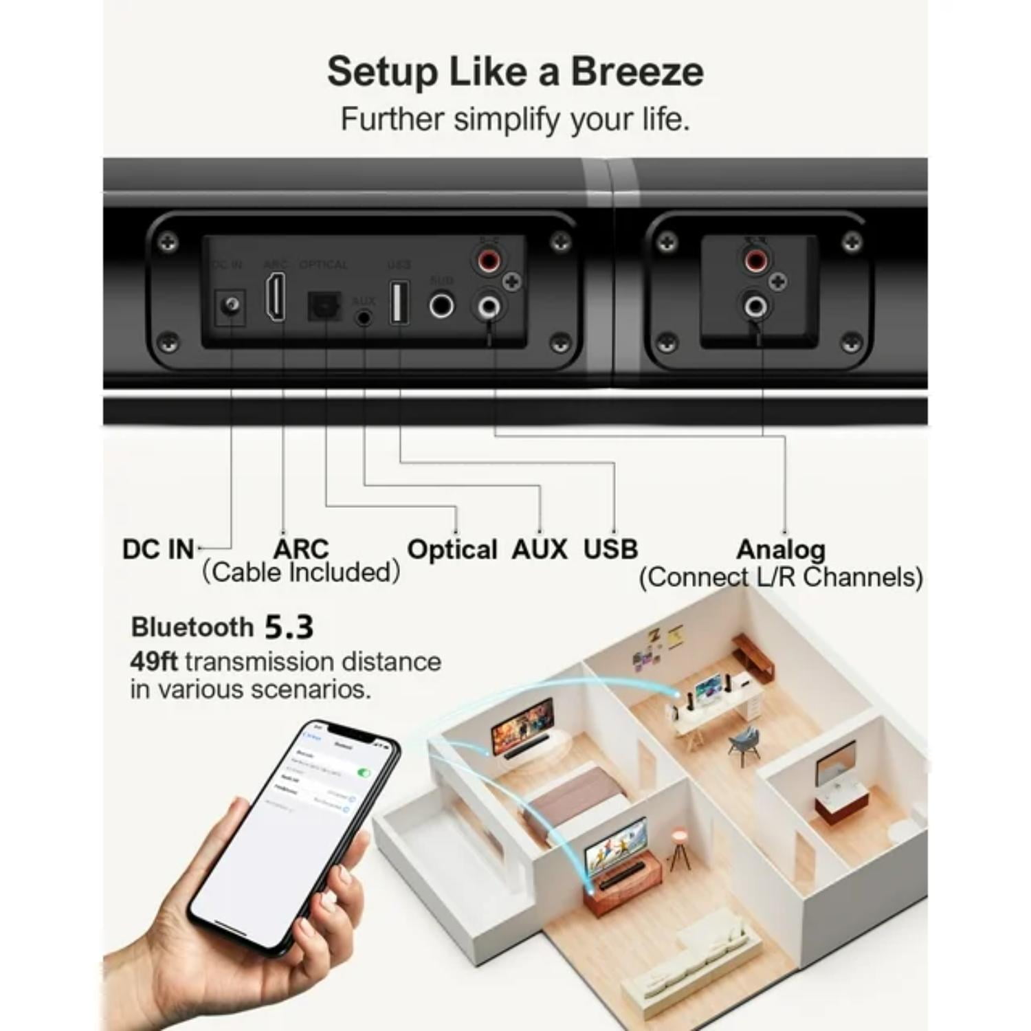 Ultimea 2.2ch Soundbar for TV, Detachable Bluetooth 5.3 Surround Sound System with Built-in Dual Subwoofer and Bassmax Technology (Black, 1 Unit) 4mvp4