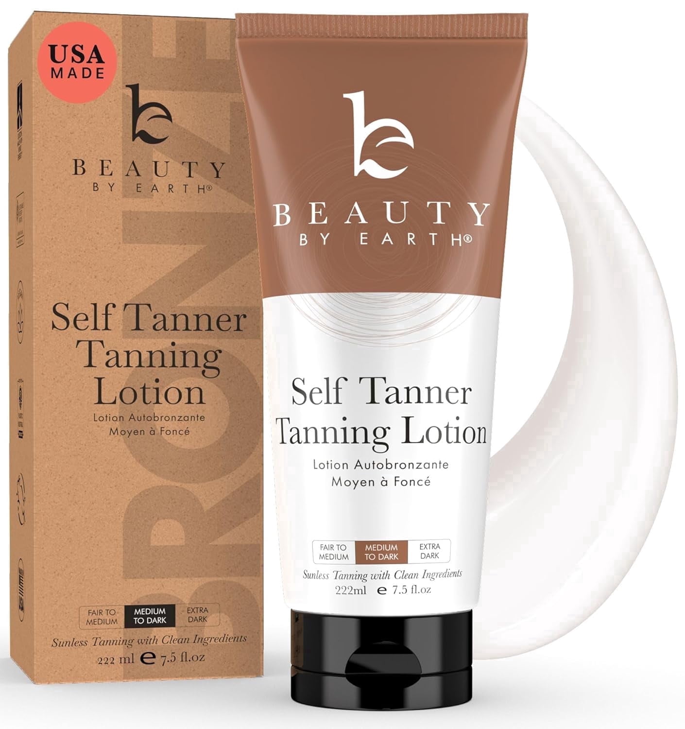 Beauty by Earth Self Tanner Lotion, Organic Sunless Tanning Bronzer for Natural Glow (Medium, 7.5 fl oz) wmckq