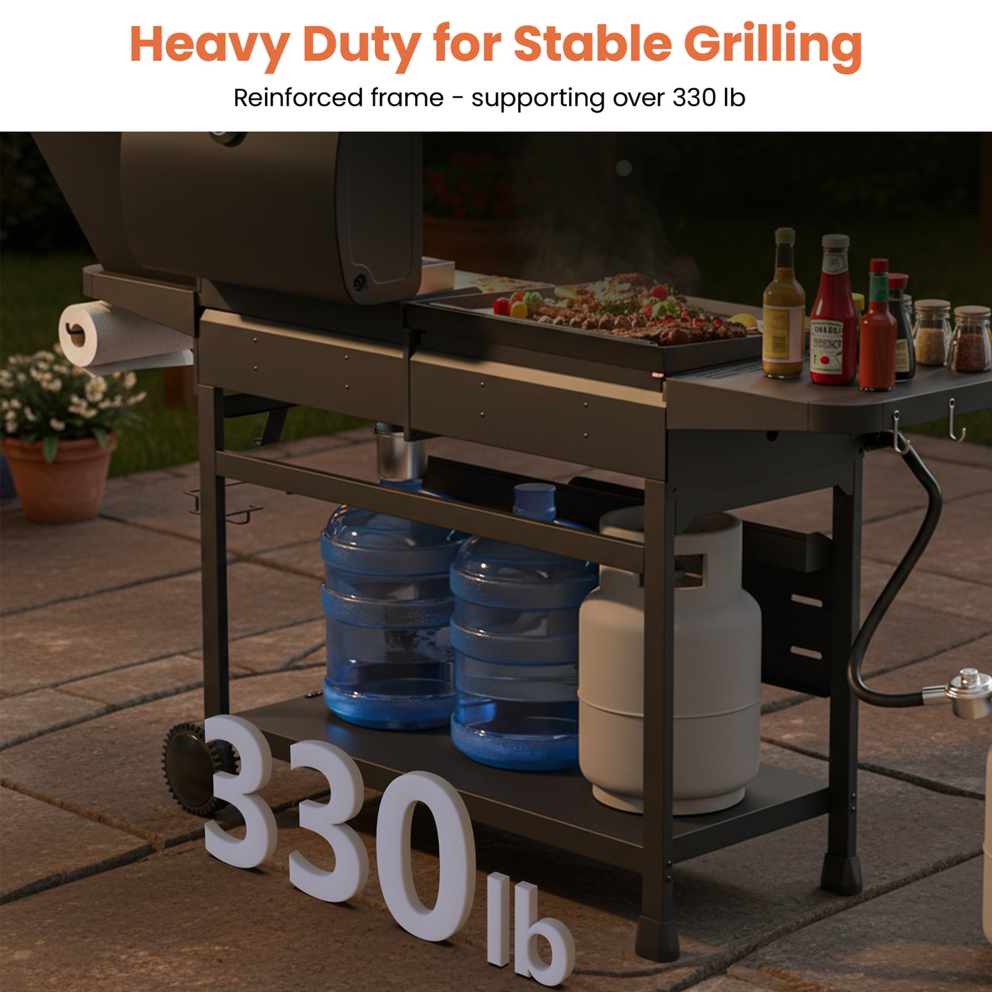 Tcisa 5-Burner Gas Grill and Griddle Combo with Side Burner (Black, 702 sq in) 0kive
