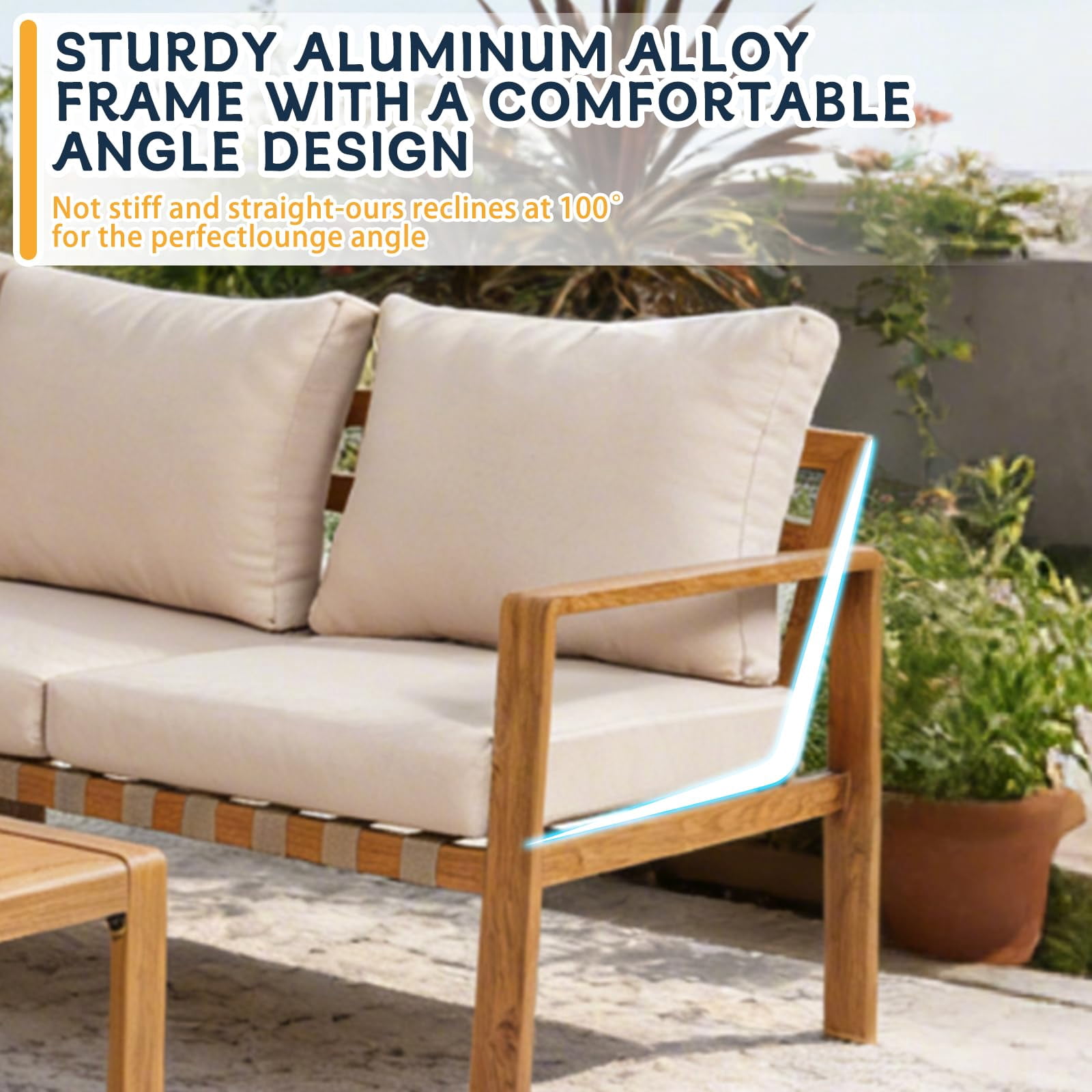 VIXLON 4-Piece L-Shaped Outdoor Patio Furniture Set, Aluminum Sectional Sofa with Coffee Table (Blue, 4-Piece) d216g