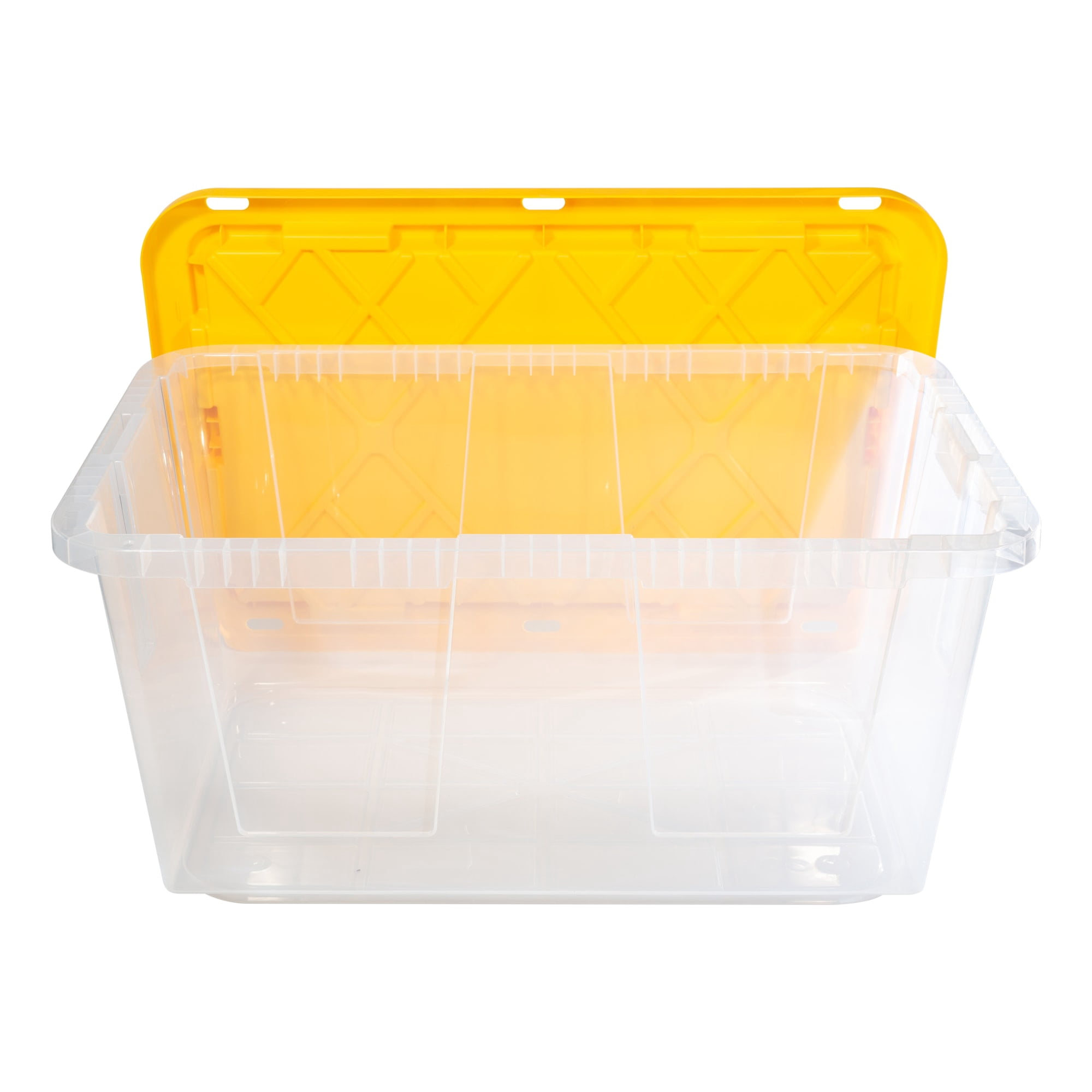 Greenmade Professional Heavy-Duty Storage Totes with Snap-Tight Lids (Clear/Yellow, 27 Gallon, 4-Pack) 0nxyd