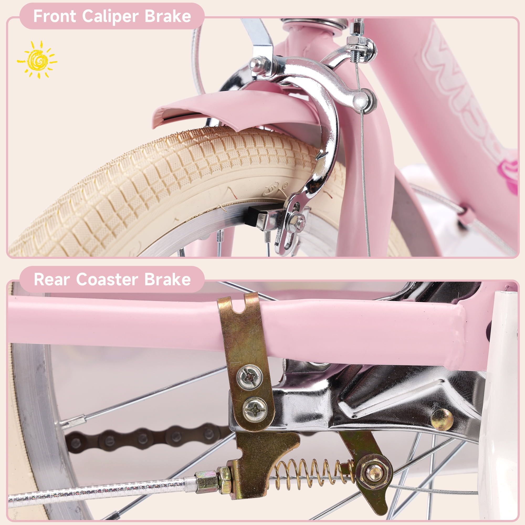 Bruce & Shark Kids Bicycle with Training Wheels and Basket (Pink, 18 in) 6vb7m - Image 11