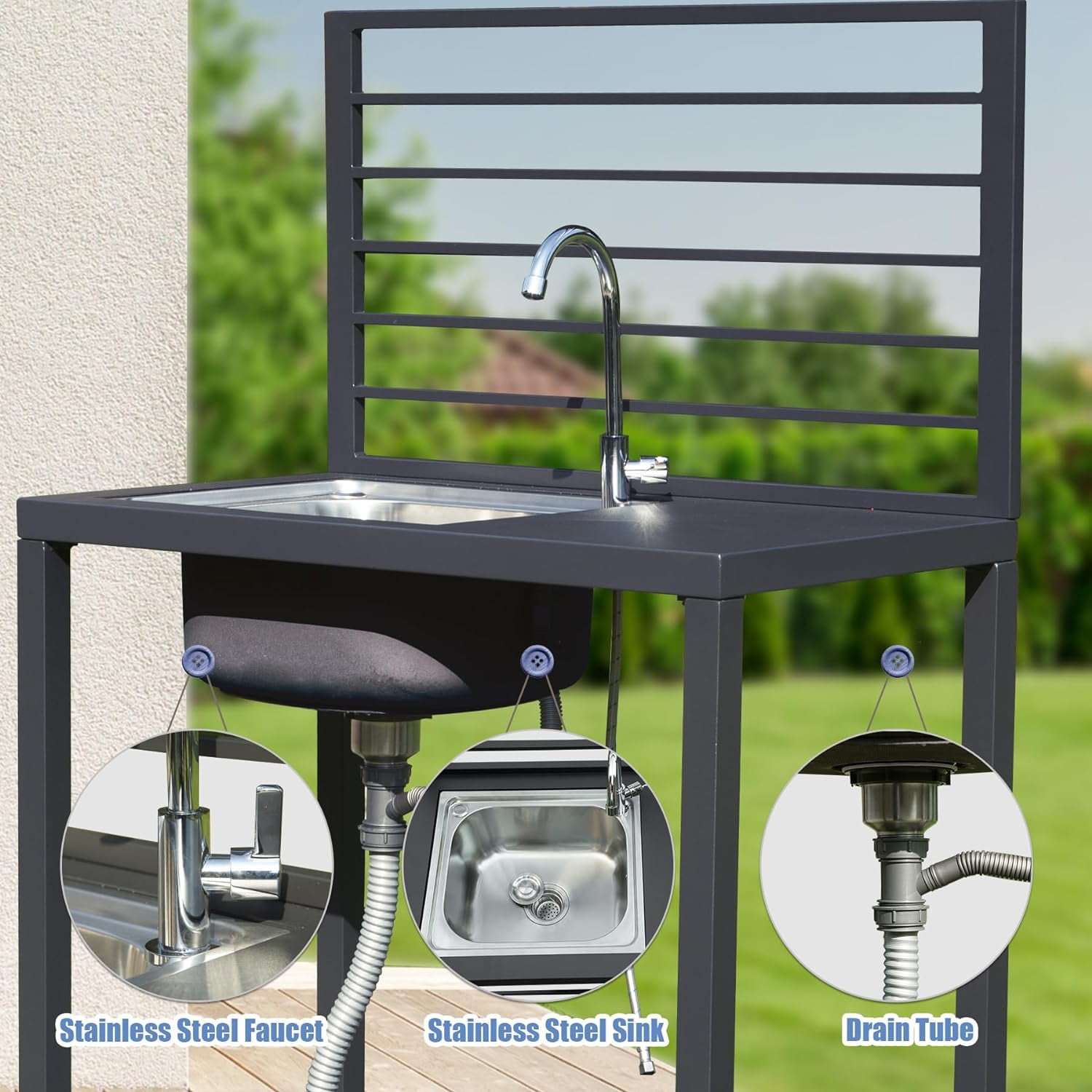 Domi Outdoor Living 5-Piece Modular Outdoor Kitchen Set, Aluminum Storage Islands with Sink and Grill Cabinet (Grey, 5-Piece Set) 4p2rp