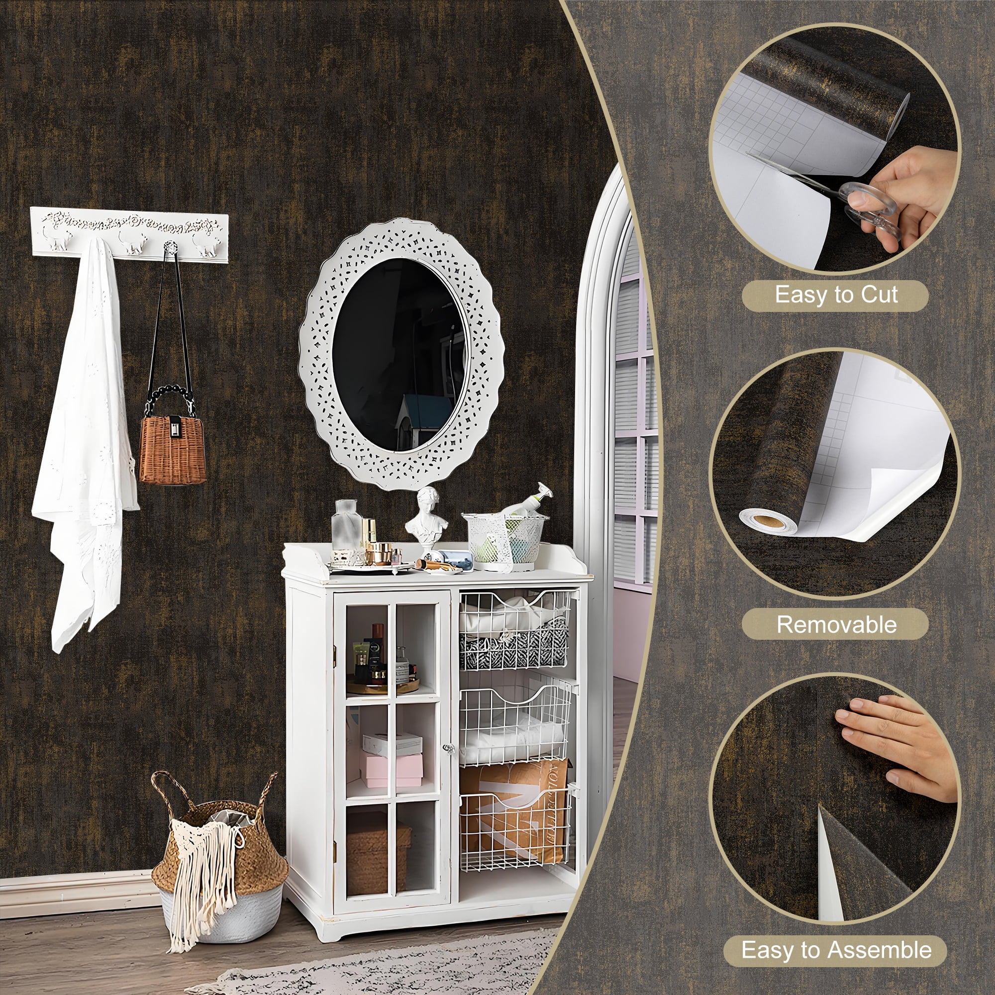 Abyssaly Peel and Stick Wallpaper, Waterproof Self-Adhesive Contact Paper for Furniture and Wall Decor (Black, 17.3 in x 118 in) j4utw