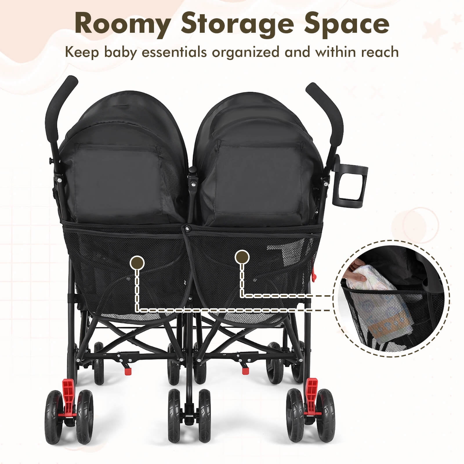 Costway Foldable Twin Baby Double Stroller Ultralight Umbrella Pushchair (Black) 92wl4