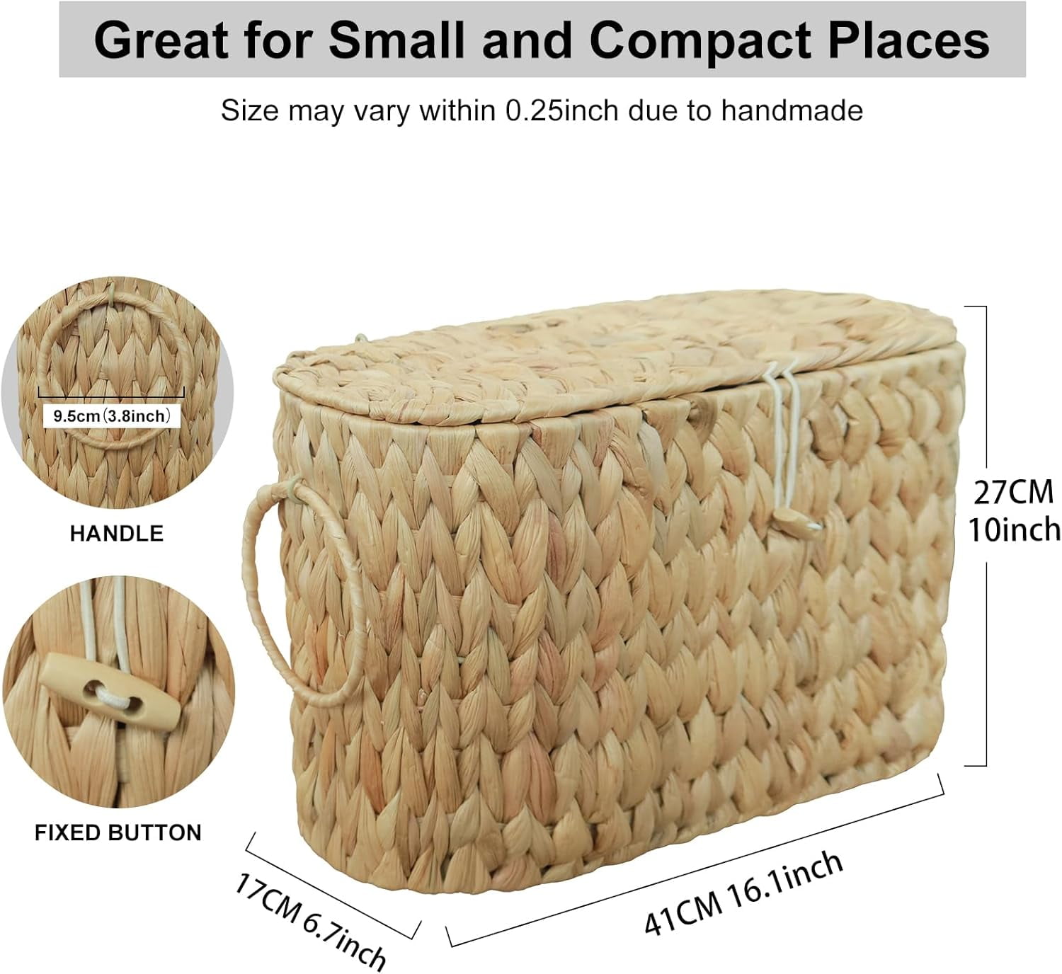 Qipengfei Wicker Toilet Paper Basket with Lid, Hand-Woven Water Hyacinth Bathroom Storage Organizer (Brown, 16.14 in x 6.69 in x 10.62 in) fbjy9