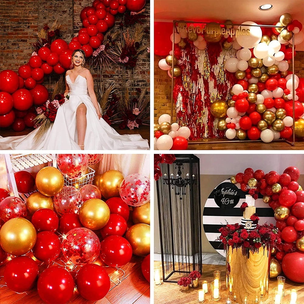 MMTX Balloon Arch Garland Kit, Red and Gold Confetti Party Decorations for Weddings and Anniversaries (110 Piece Set) u8g10