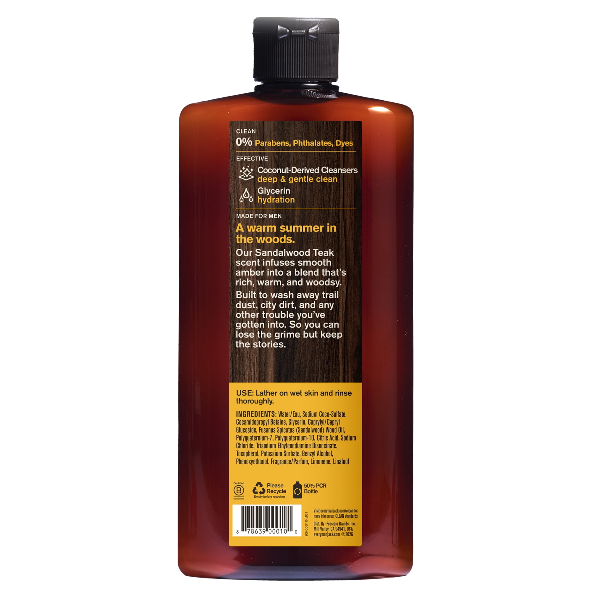 Every Man Jack Sandalwood Teak Hydrating Body Wash for Men, Deep Cleaning and Moisturizing Formula (16.9 fl oz) mvlco