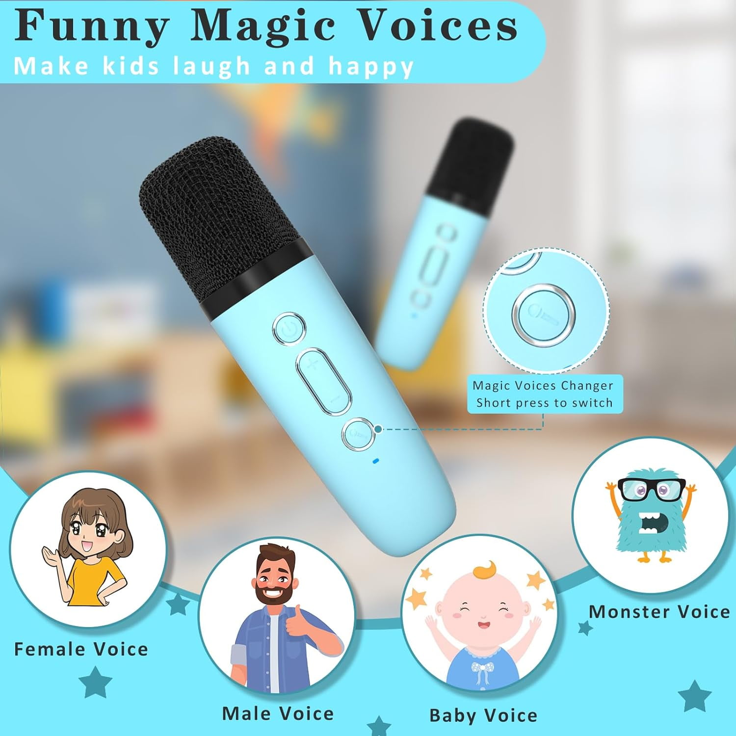 PayUSD Portable Karaoke Machine with 2 Wireless Microphones, Bluetooth Speaker for Parties (Blue, 1 Unit) wht71