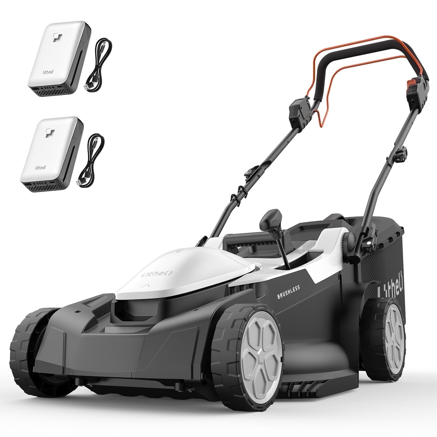Litheli Cordless Brushless Self-Propelled Lawn Mower, 40V Electric Mower with Dual 4.0Ah Batteries (White, 18 in) l7z5k
