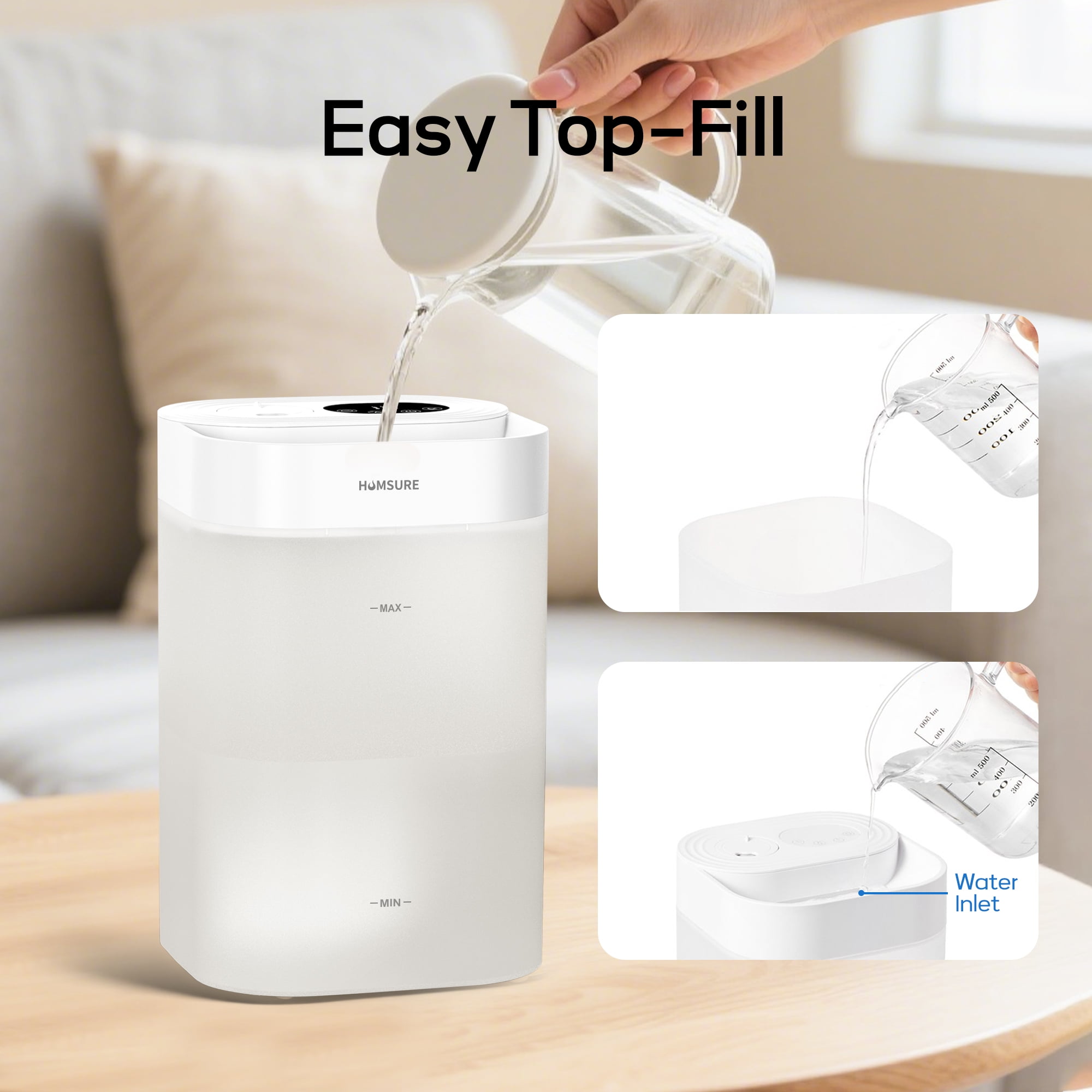HUMSURE Ultrasonic Cool Mist Humidifier for Bedroom and Plants, Silent Operation with Essential Oil Tray and 7-Color LED Light (White, 1.19 gal) fsspf