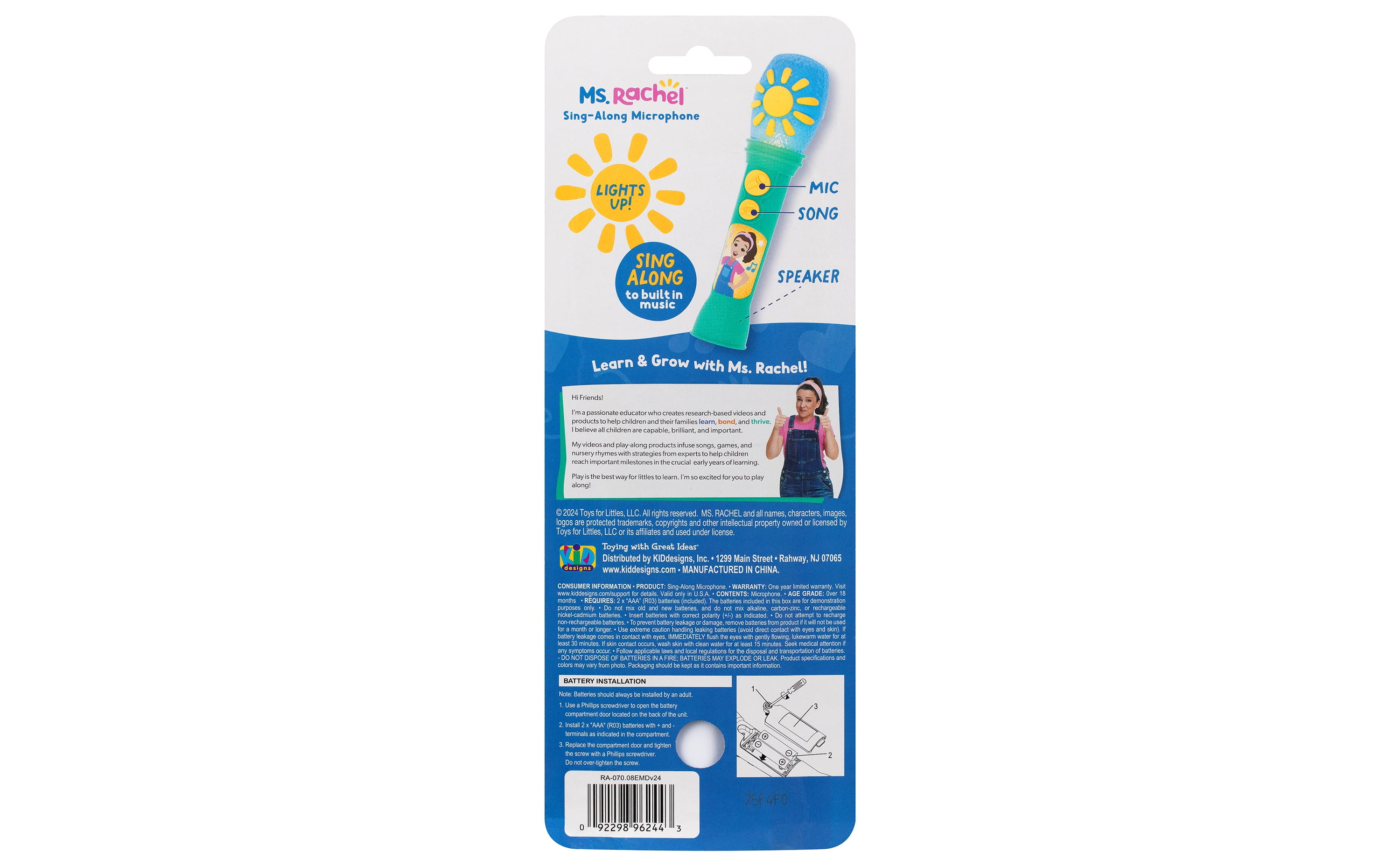 Ms. Rachel Sing Along Microphone with Built-in Music and Flashing Lights (Blue) boequ