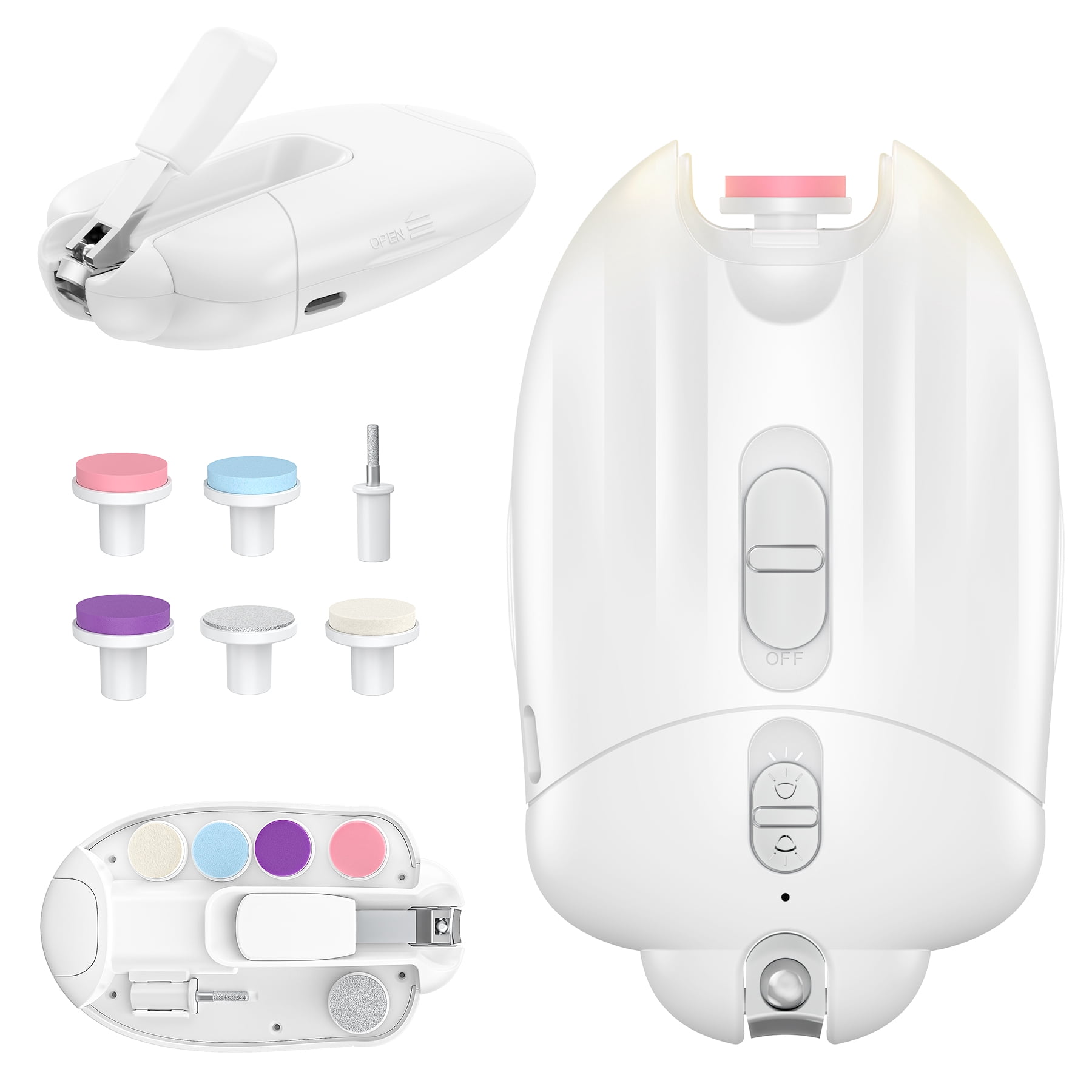 Febfoxs Electric Baby Nail Trimmer, Rechargeable Nail File Manicure Set with LED Light (White, 1 Pack) buap0
