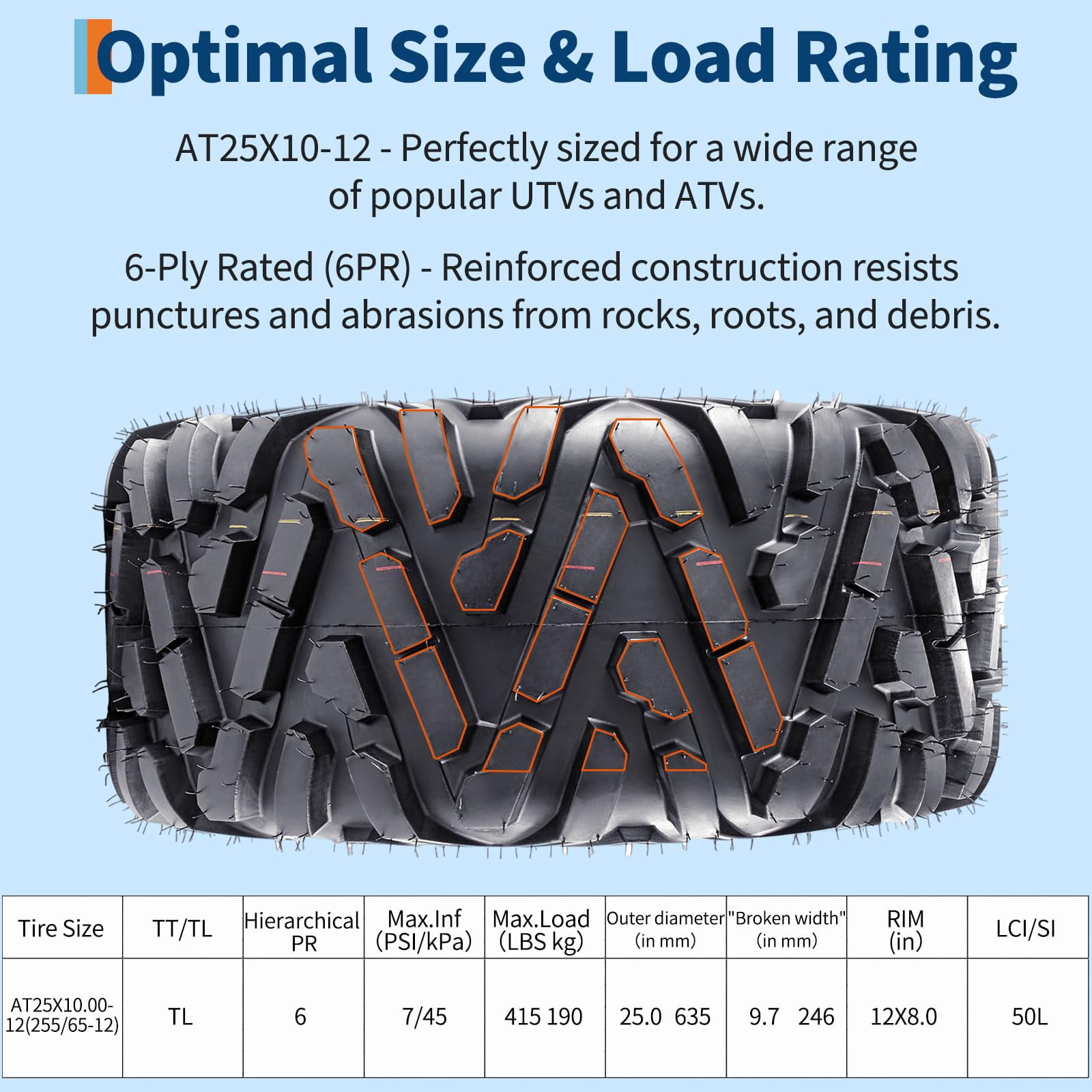 GARVEE ATV UTV Tires 4-Pack All-Terrain Deep Tread (25x8-12 & 25x10-12, 6PR) bqde8